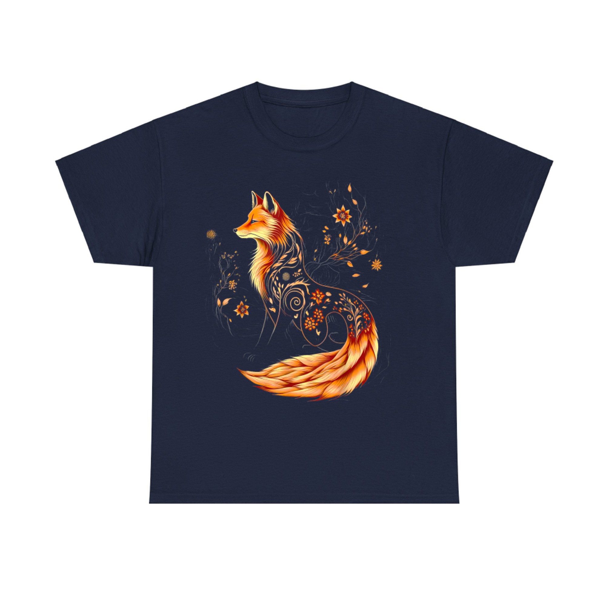 Autumn Fox Swirling Floral Details Forest Vibe T-Shirt