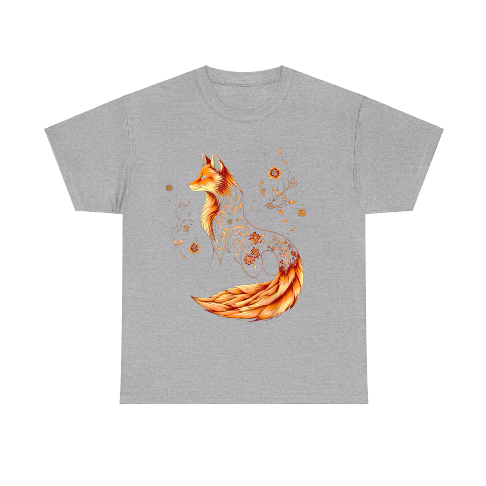 Autumn Fox Swirling Floral Details Forest Vibe T-Shirt