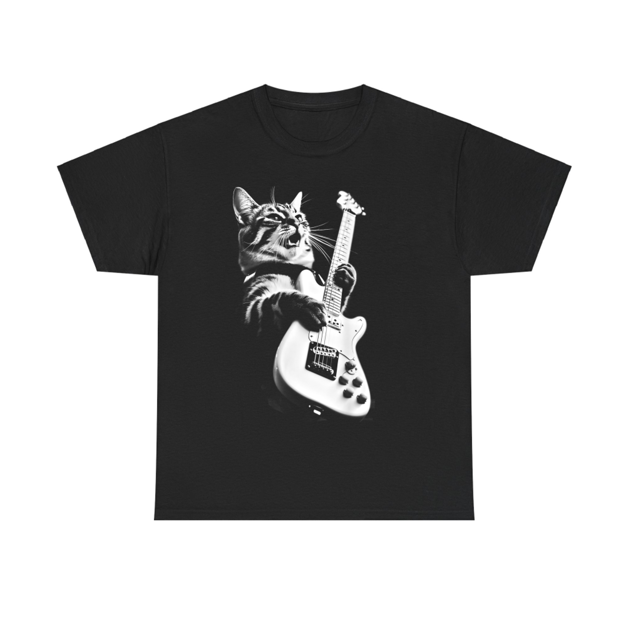 Cool Cat Guitar Player Rock Music Funny T-Shirt