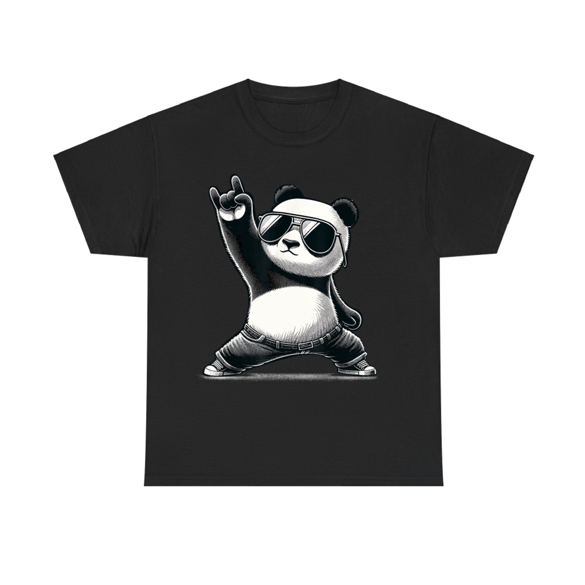 Cool Rocker Panda Sunglasses Funny Retro Music Lover T-Shirt