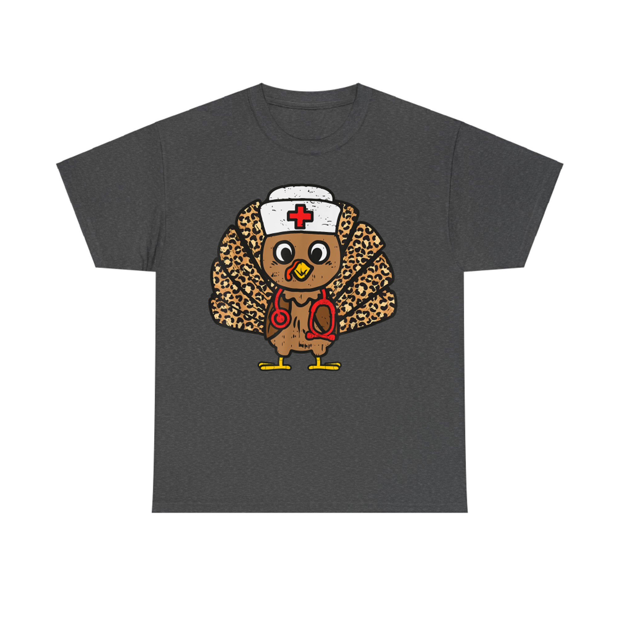 Leopard Print Nurse Turkey with Stethoscope Funny Thanksgiving T-Shirt
