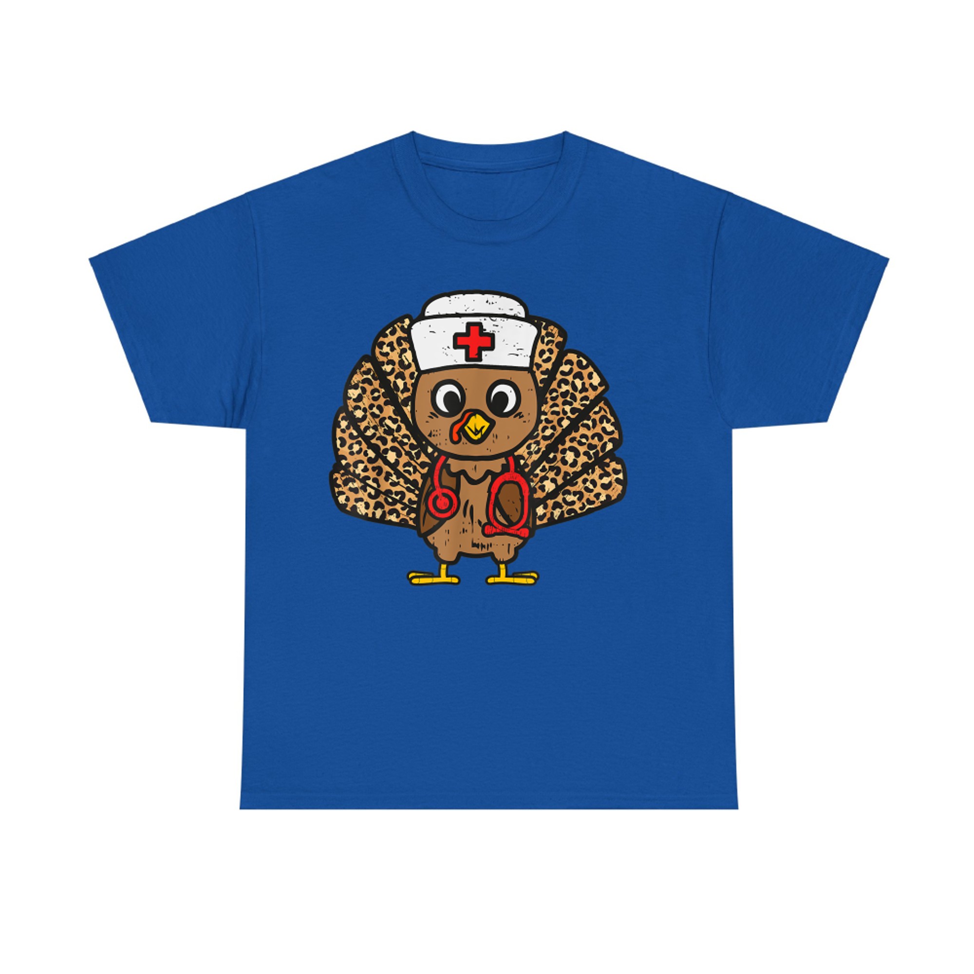 Leopard Print Nurse Turkey with Stethoscope Funny Thanksgiving T-Shirt