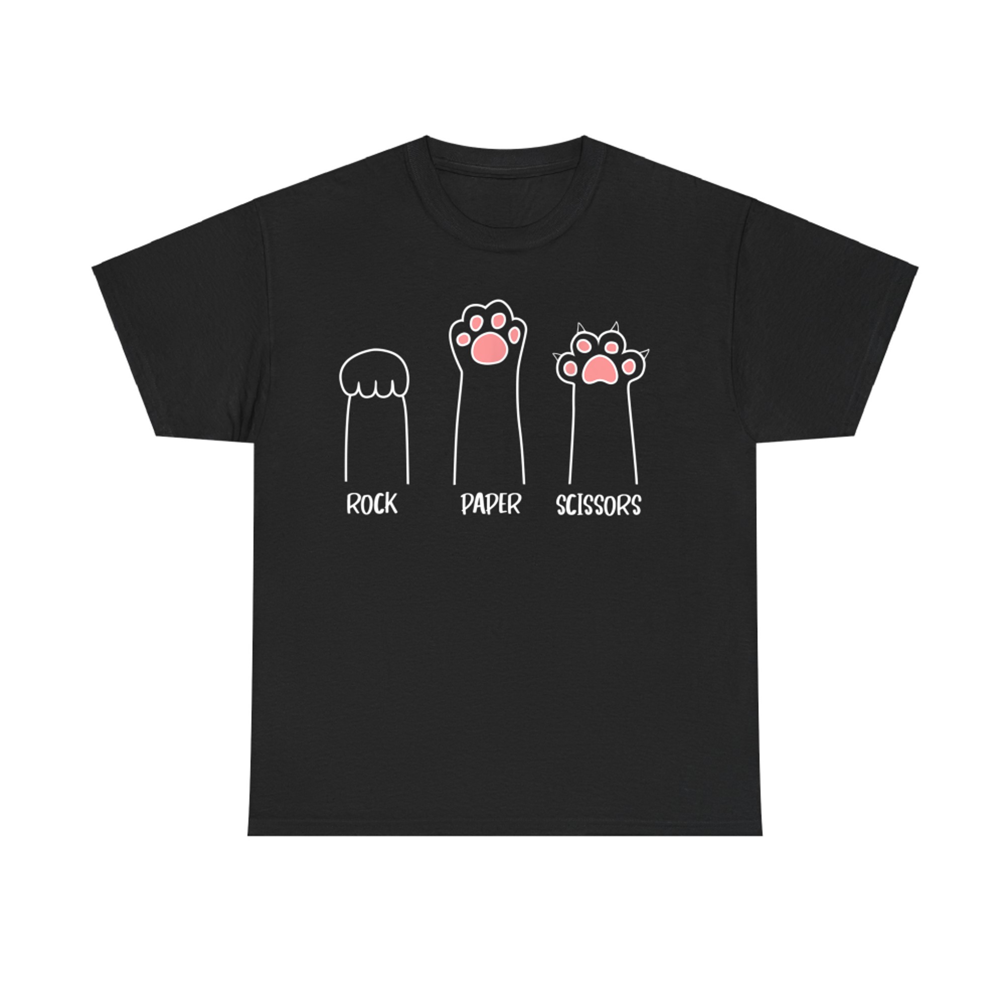 Rock Paper Scissors Hand Game Cute Pink Paw Funny Cat T-Shirt