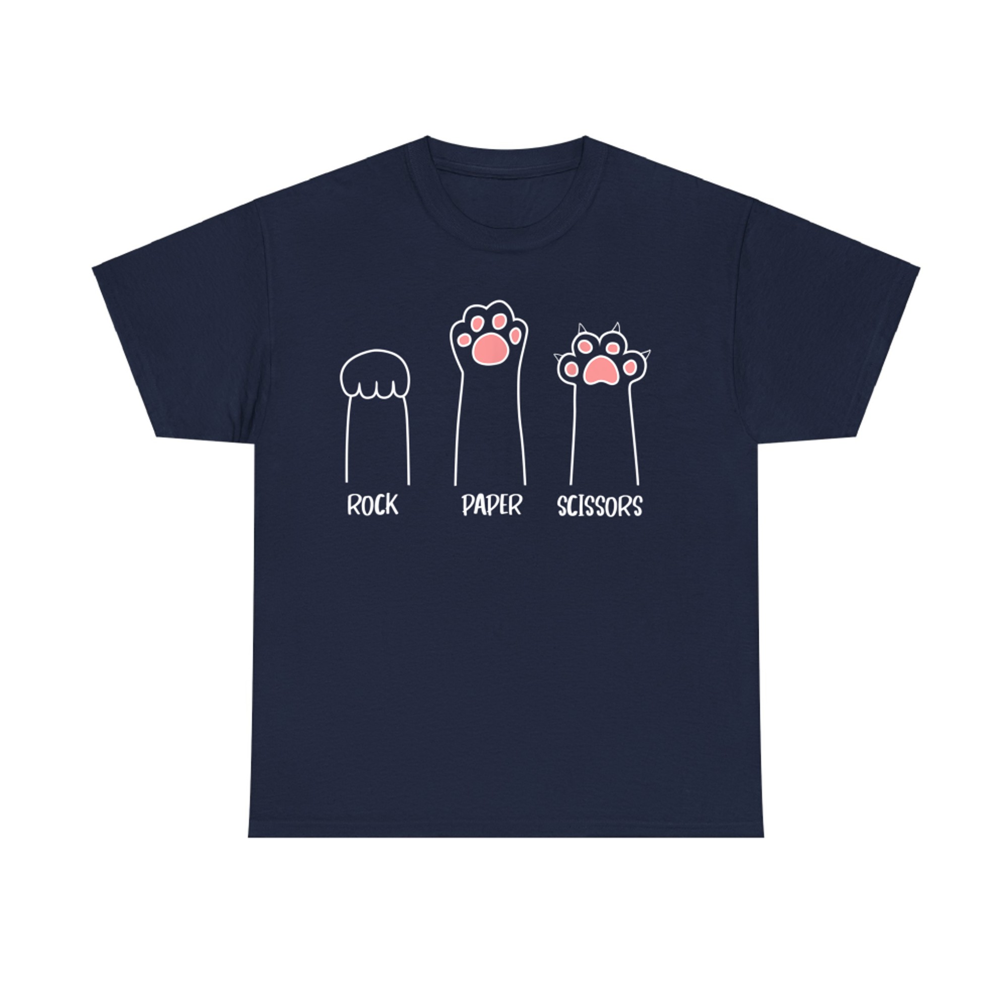 Rock Paper Scissors Hand Game Cute Pink Paw Funny Cat T-Shirt