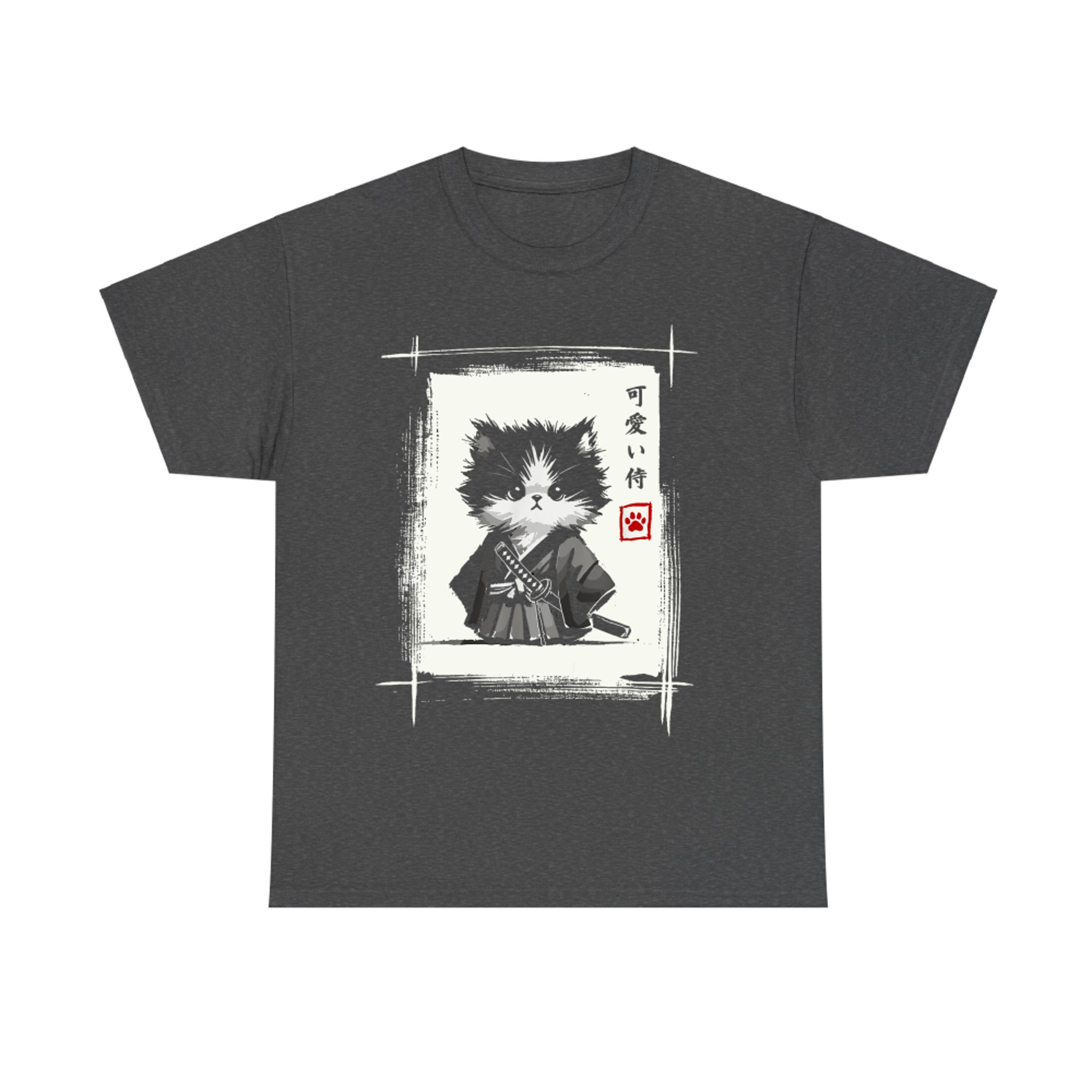 Samurai Cat Japanese Sumi-e Kawaii Cat Katana Art T-Shirt