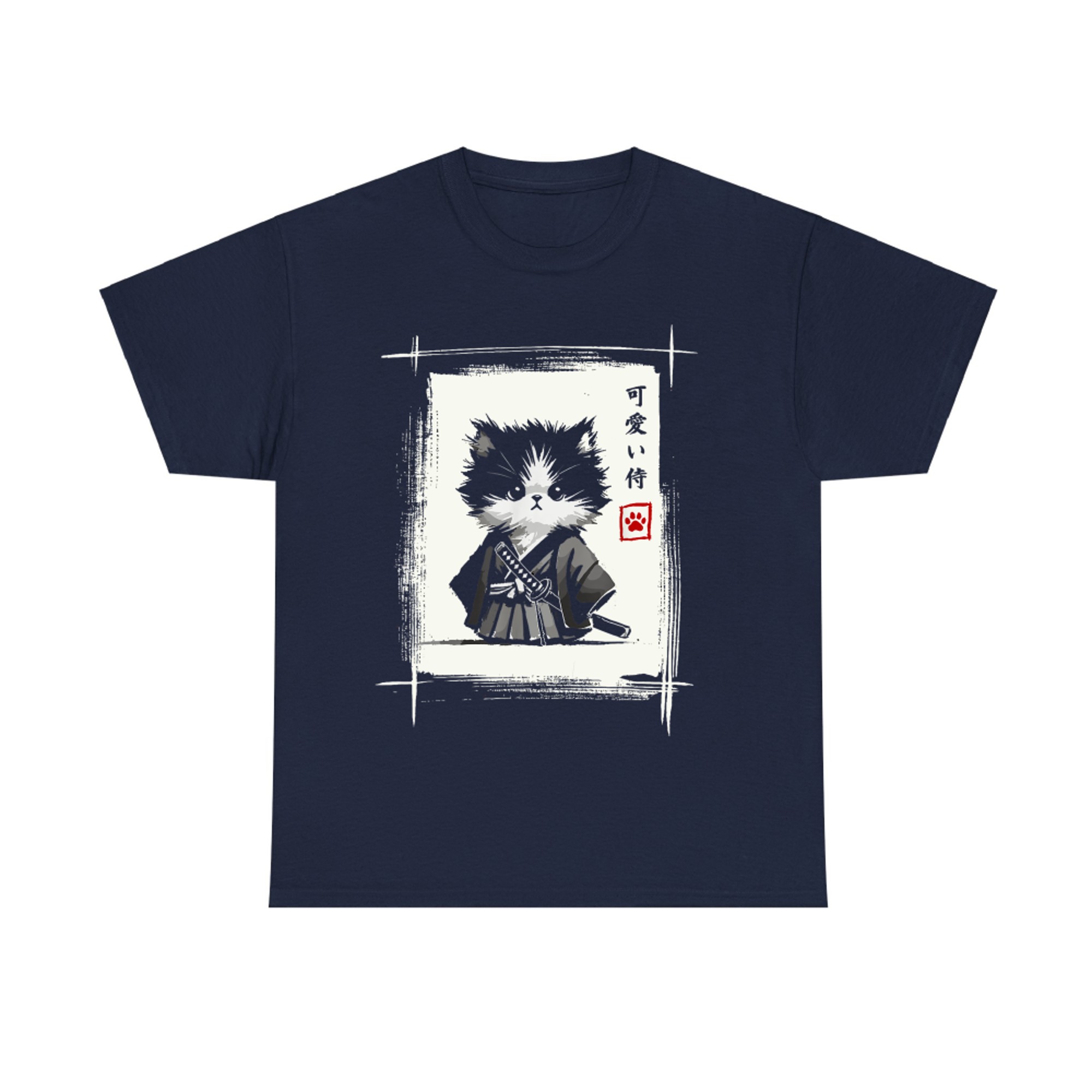 Samurai Cat Japanese Sumi-e Kawaii Cat Katana Art T-Shirt