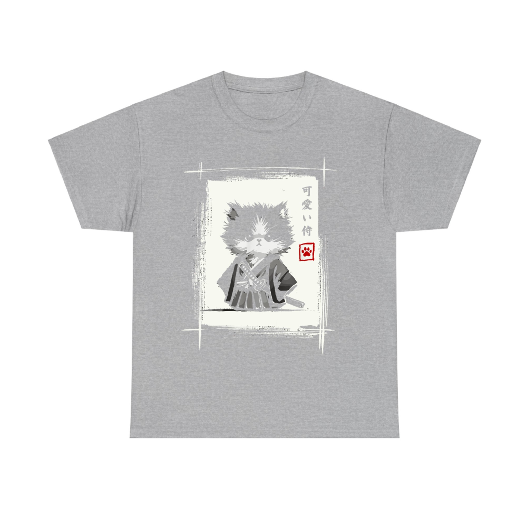 Samurai Cat Japanese Sumi-e Kawaii Cat Katana Art T-Shirt