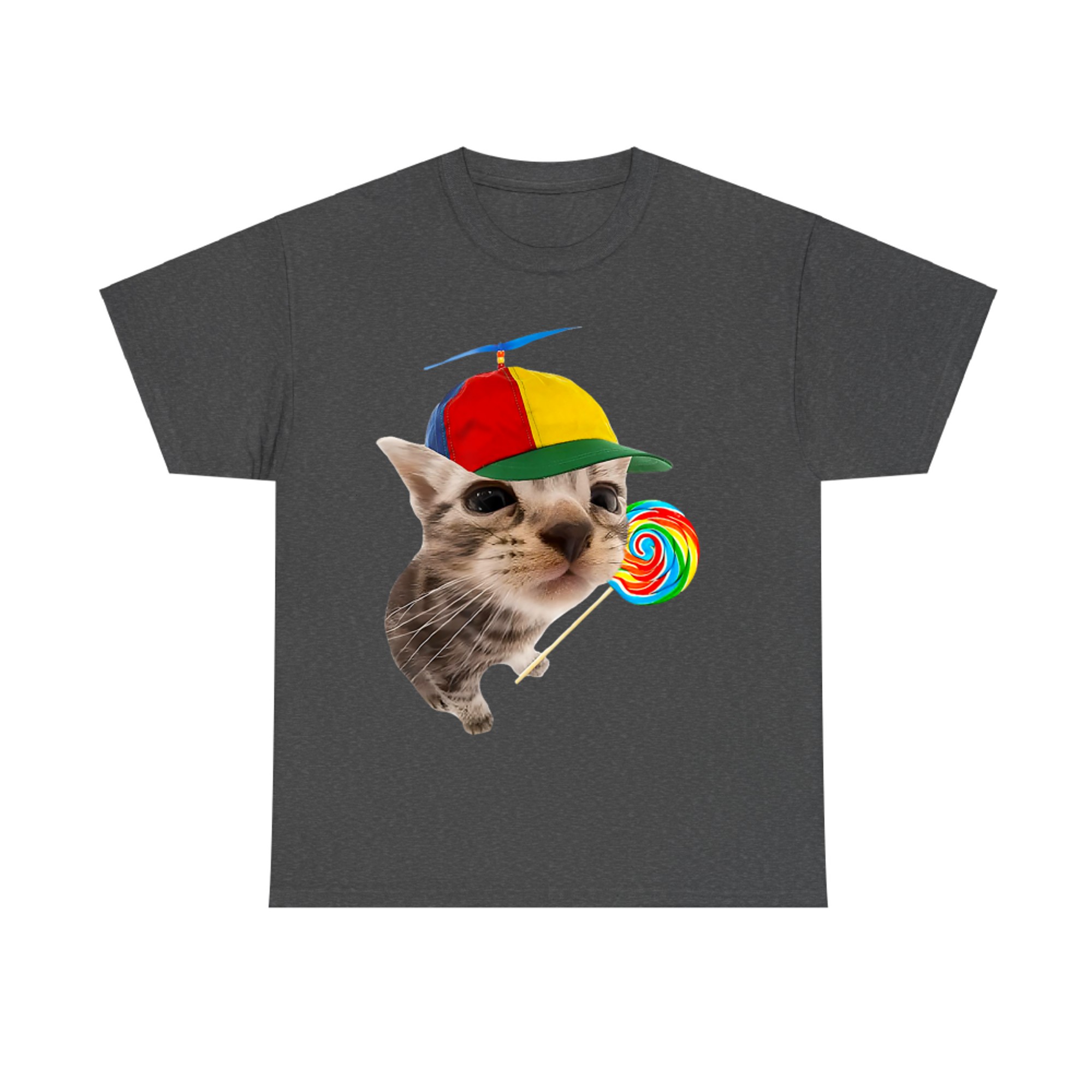 Silly Cat With Rainbow Lollipop Propeller Hat Meme T-Shirt
