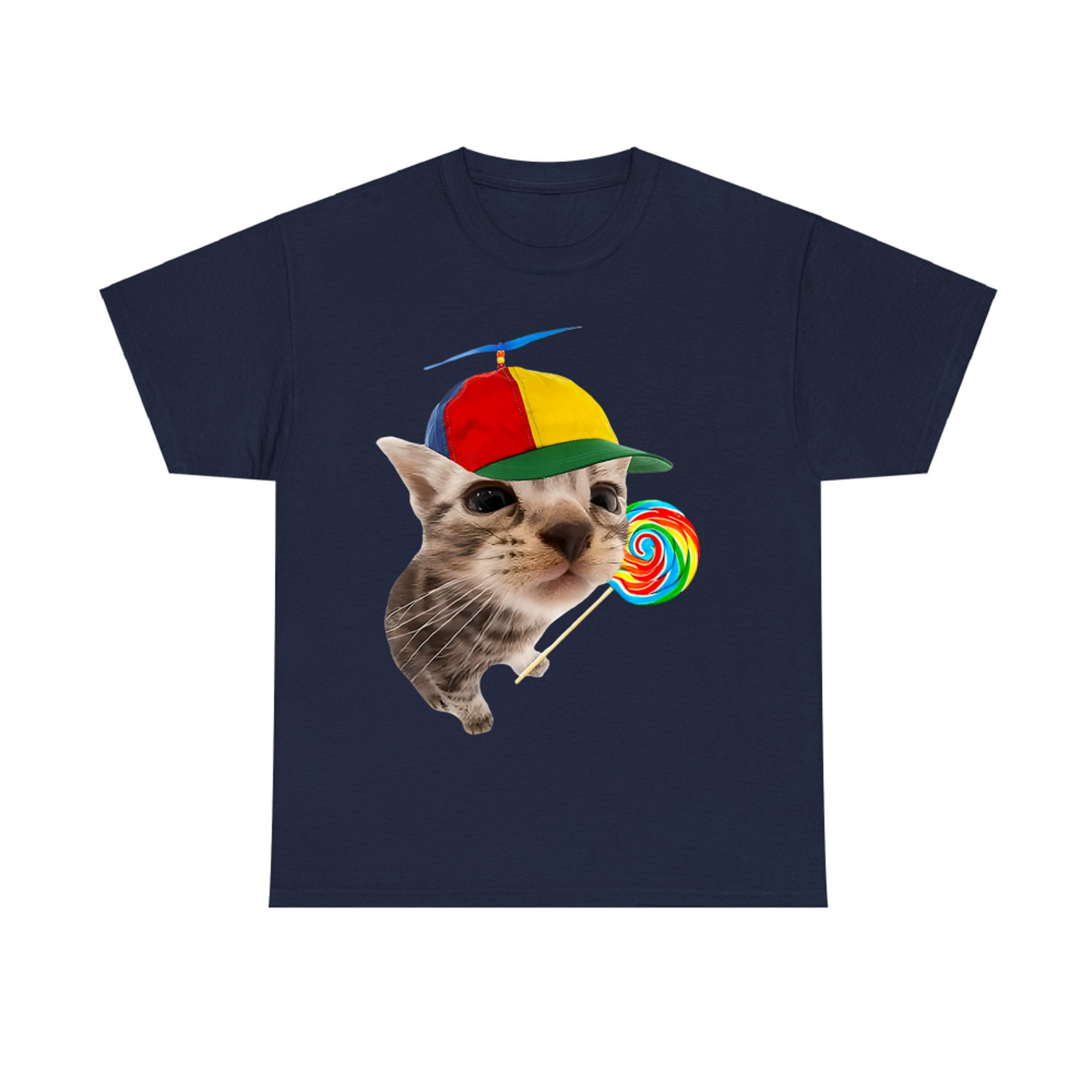 Silly Cat With Rainbow Lollipop Propeller Hat Meme T-Shirt