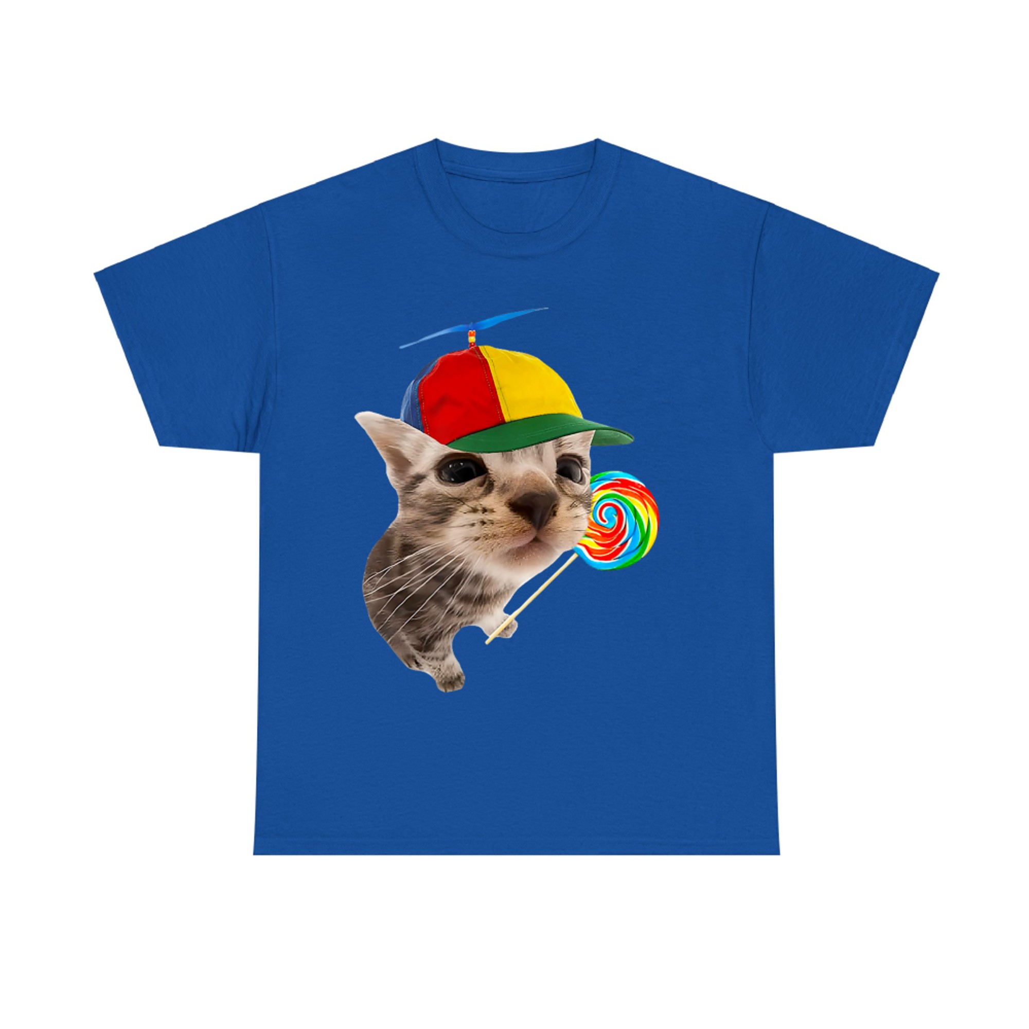 Silly Cat With Rainbow Lollipop Propeller Hat Meme T-Shirt