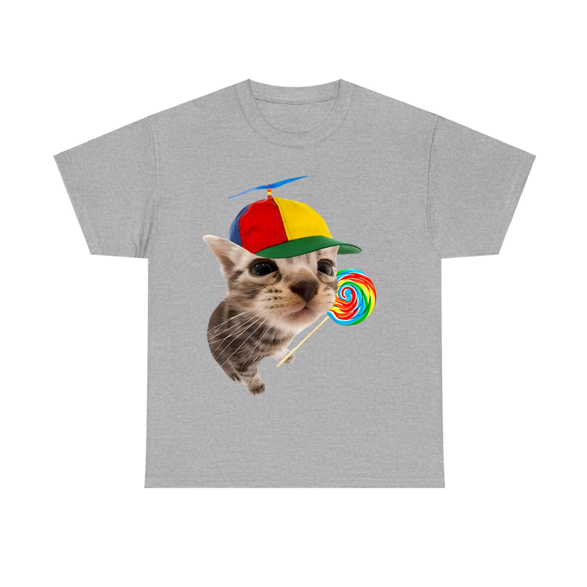 Silly Cat With Rainbow Lollipop Propeller Hat Meme T-Shirt