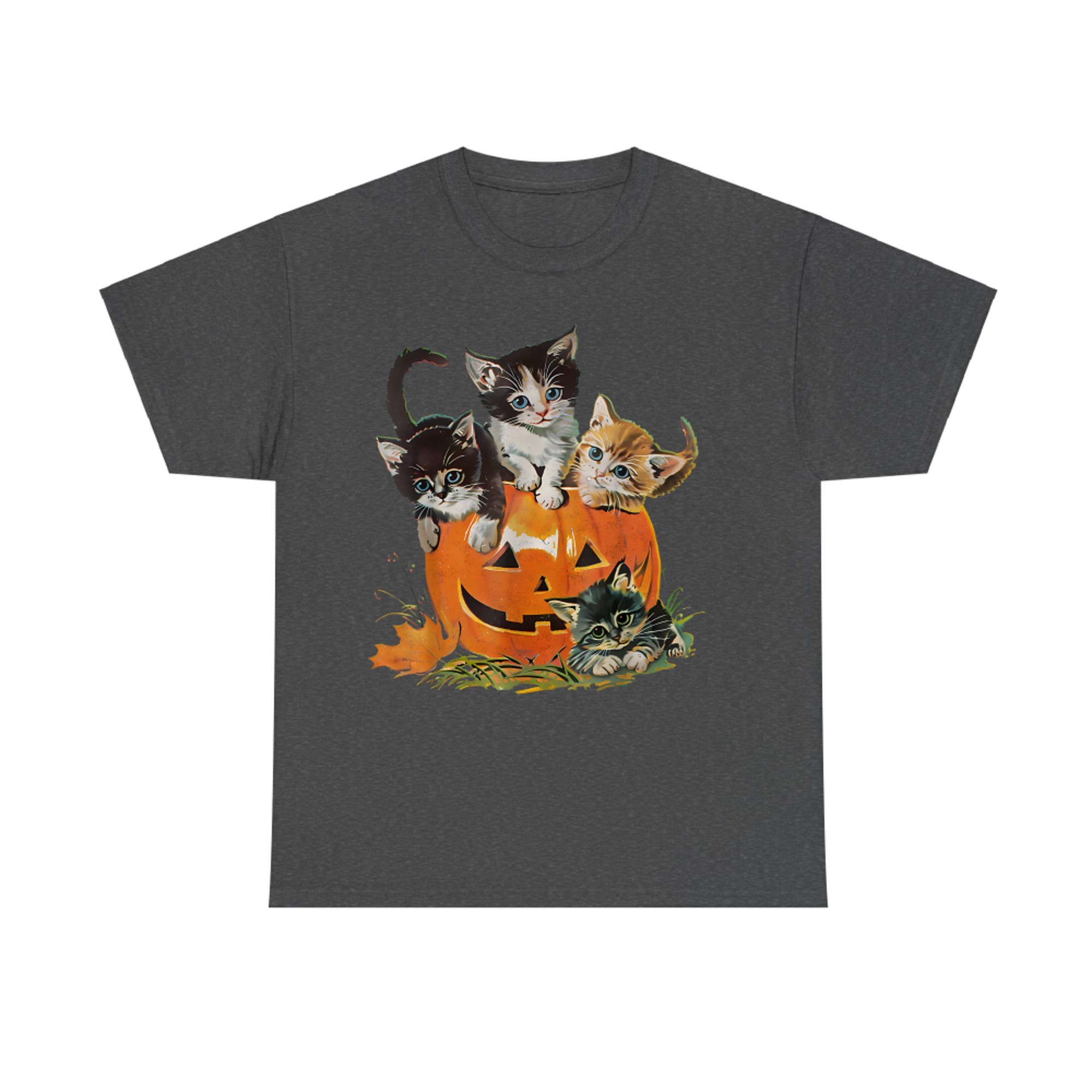 Vintage 90s Cat Pumpkin Halloween Retro Floral Spooky Season T-Shirt