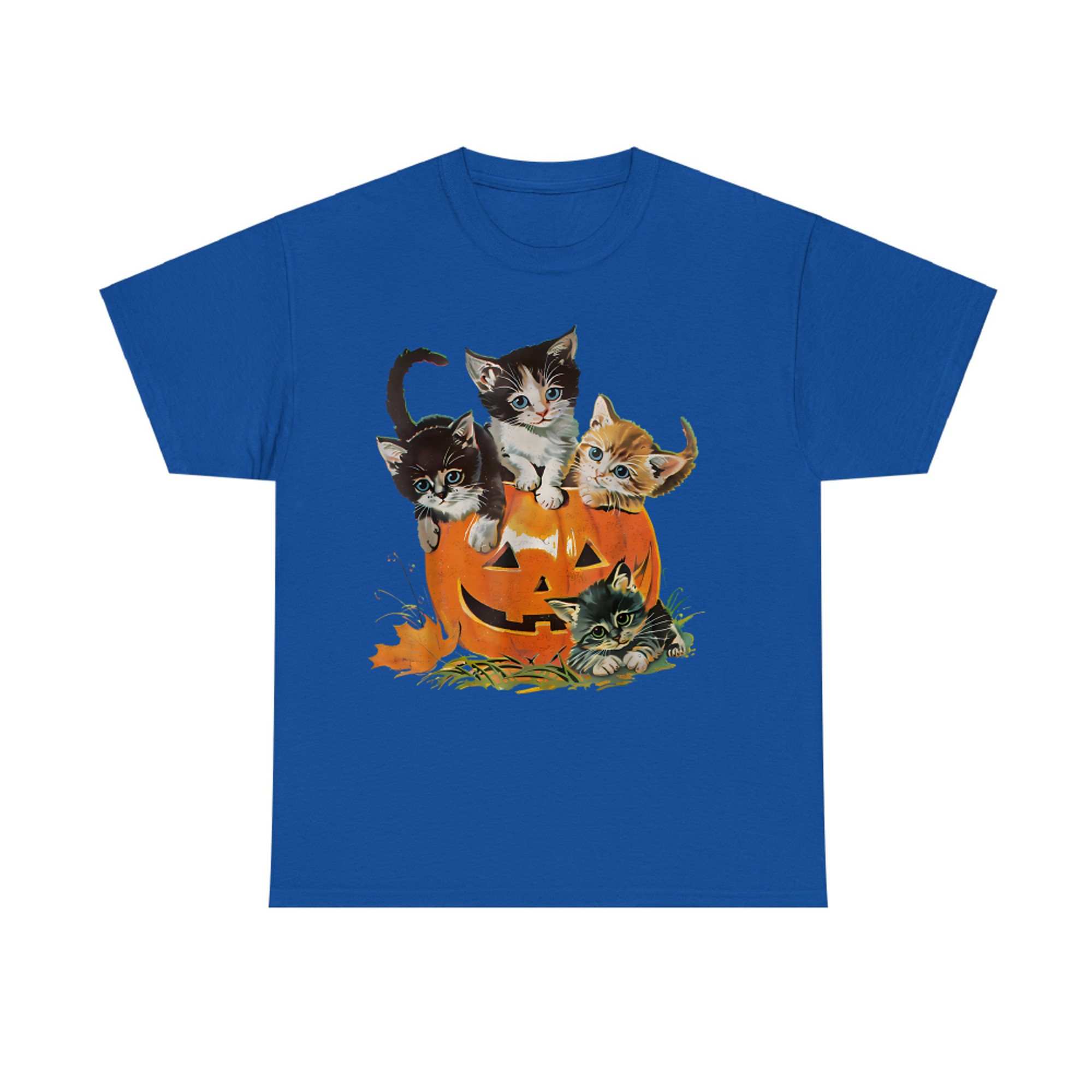 Vintage 90s Cat Pumpkin Halloween Retro Floral Spooky Season T-Shirt