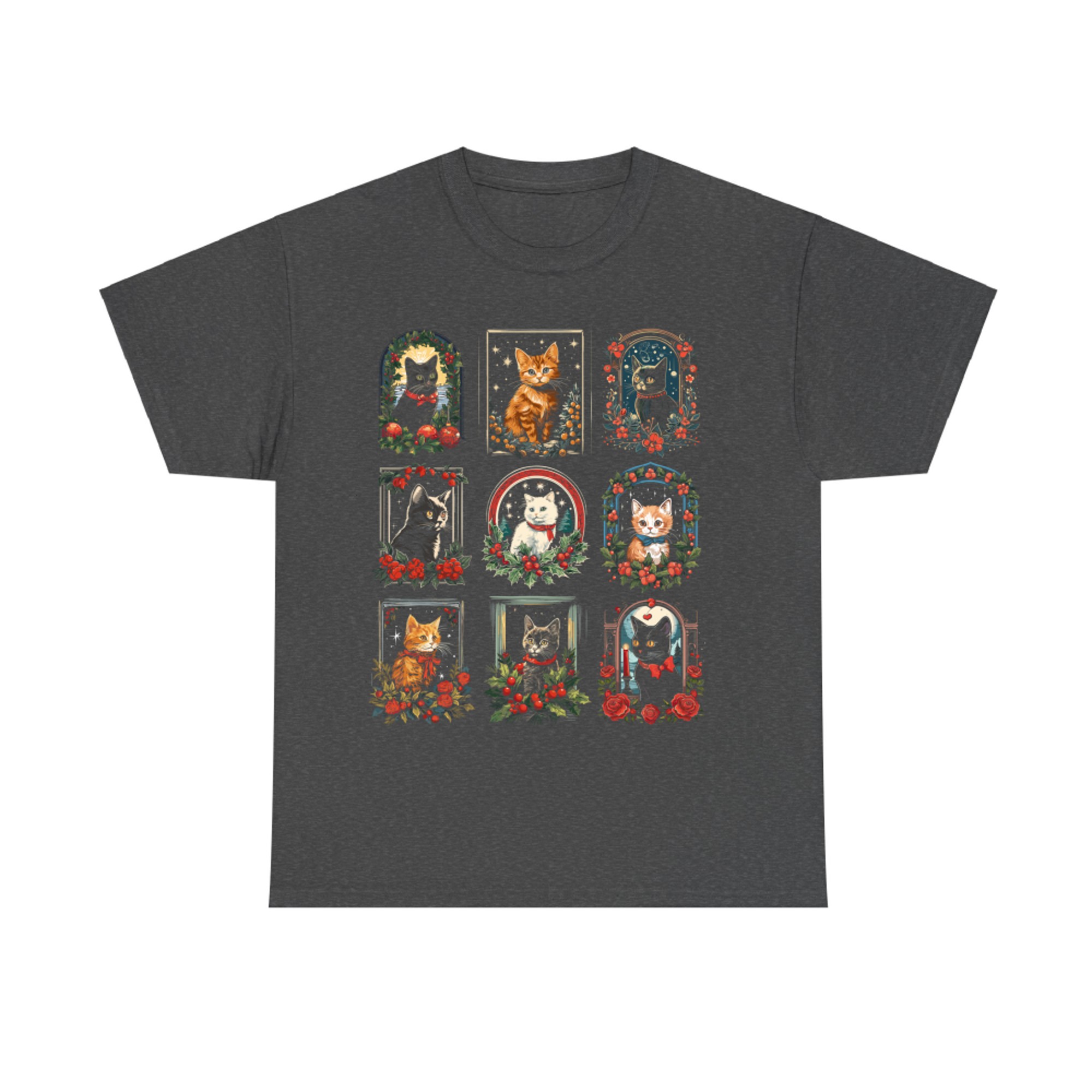 Vintage Christmas Kitten Cat Lover Holiday Retro Floral T-Shirt