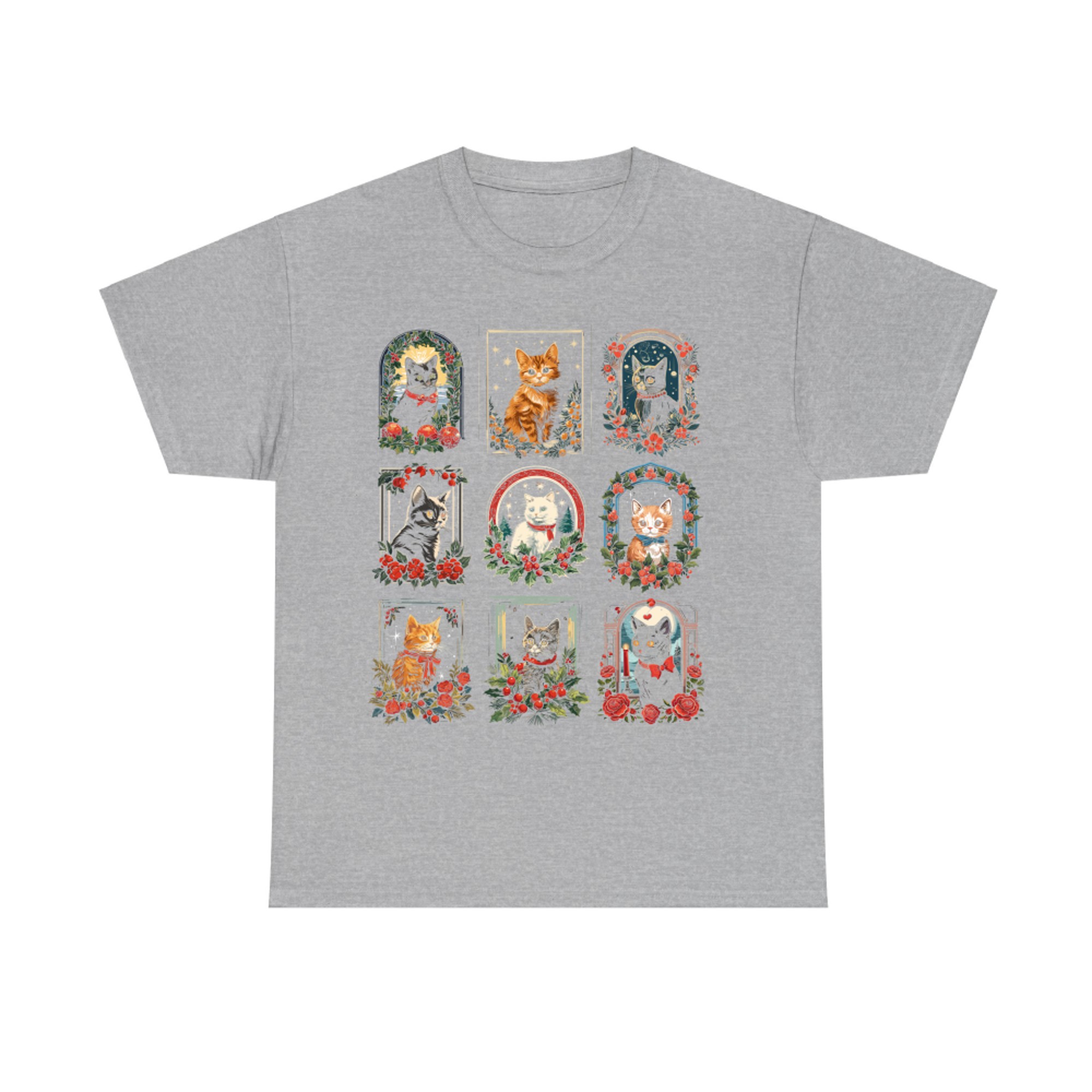 Vintage Christmas Kitten Cat Lover Holiday Retro Floral T-Shirt