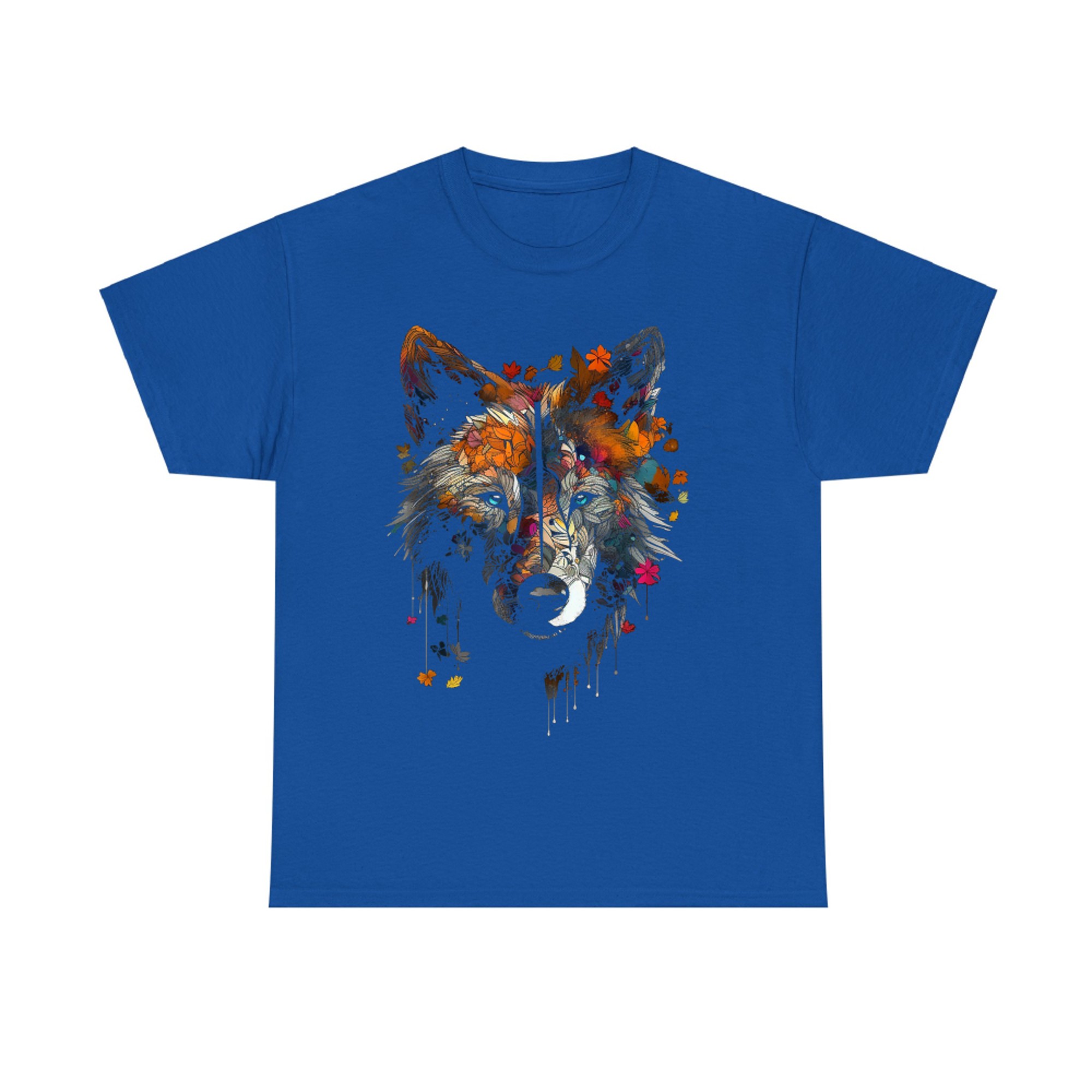 Wolf Autumn Leaves Blue Eyes Animal Art Motif Wolf T-Shirt