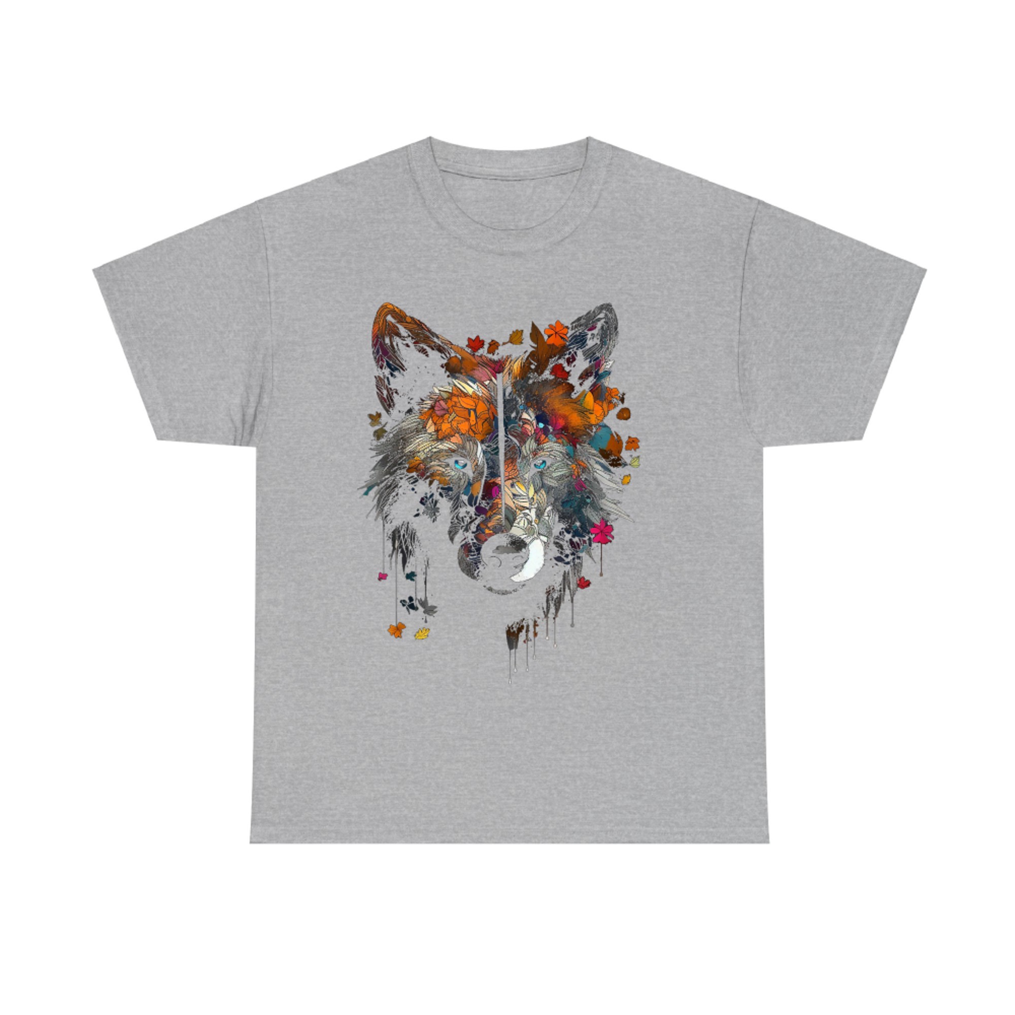Wolf Autumn Leaves Blue Eyes Animal Art Motif Wolf T-Shirt