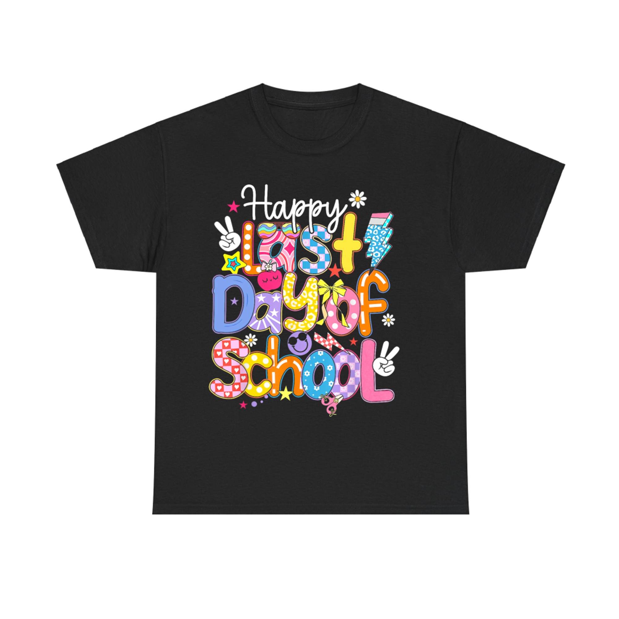 Happy Last Day Of School Funny Groovy Retro Colorful Lettering T-Shirt