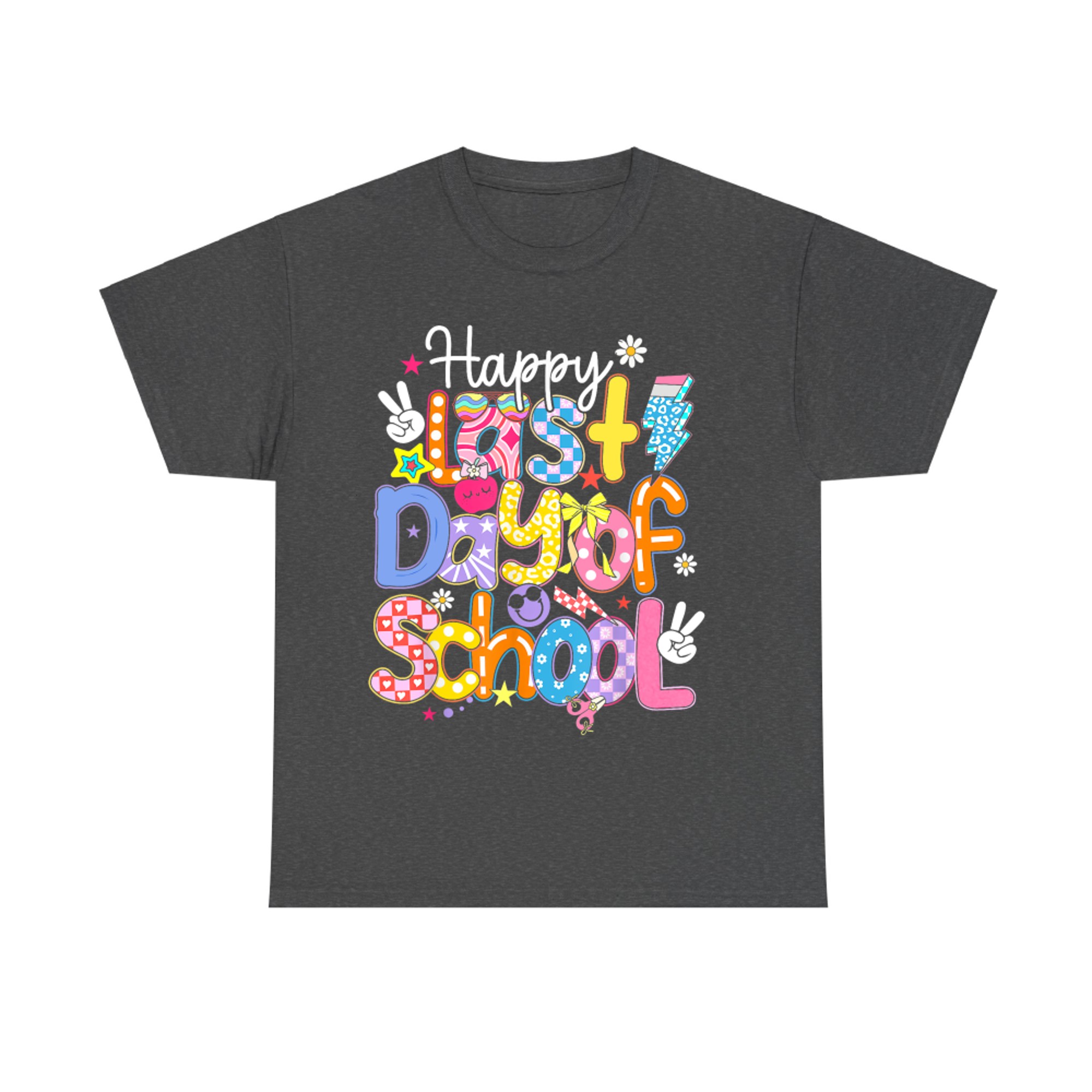 Happy Last Day Of School Funny Groovy Retro Colorful Lettering T-Shirt