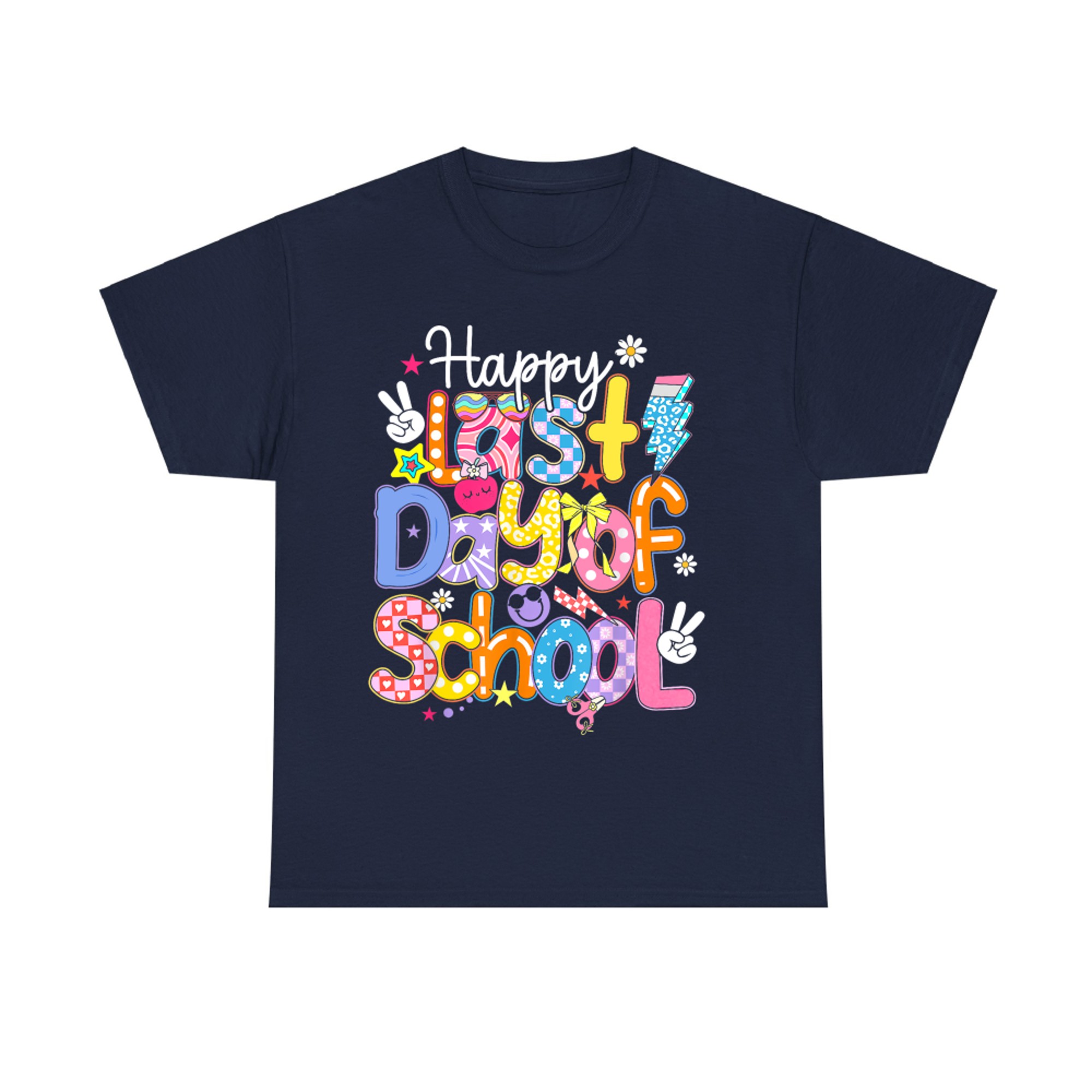 Happy Last Day Of School Funny Groovy Retro Colorful Lettering T-Shirt