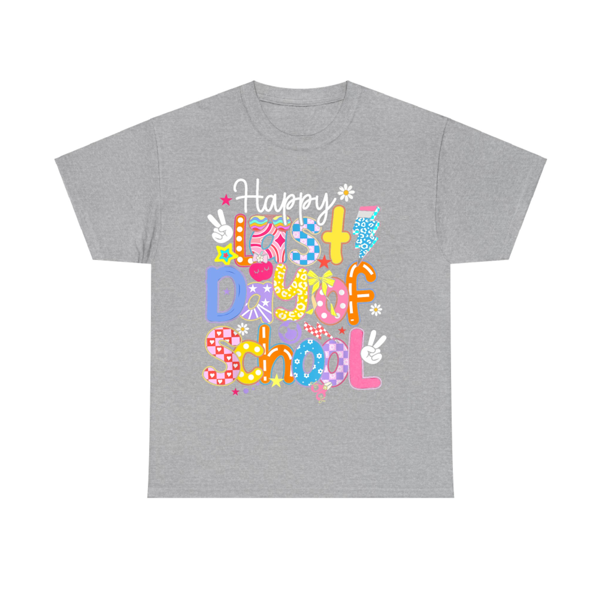 Happy Last Day Of School Funny Groovy Retro Colorful Lettering T-Shirt