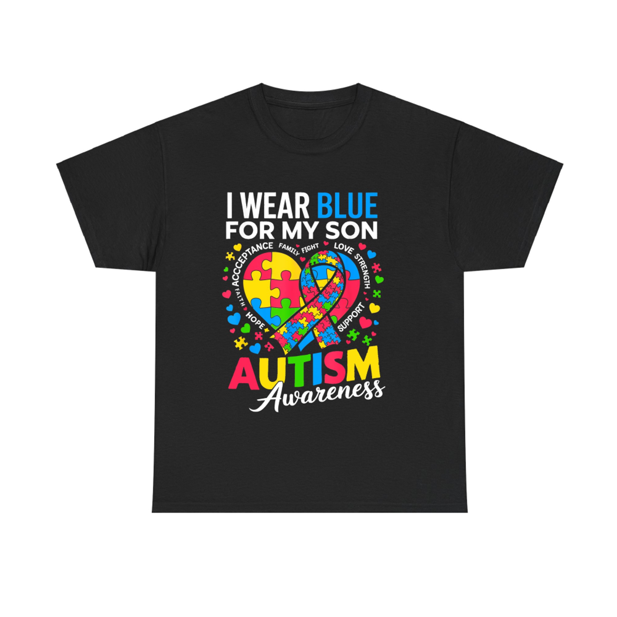 I Wear Blue For My Son Autism Awareness Puzzle Heart T-Shirt