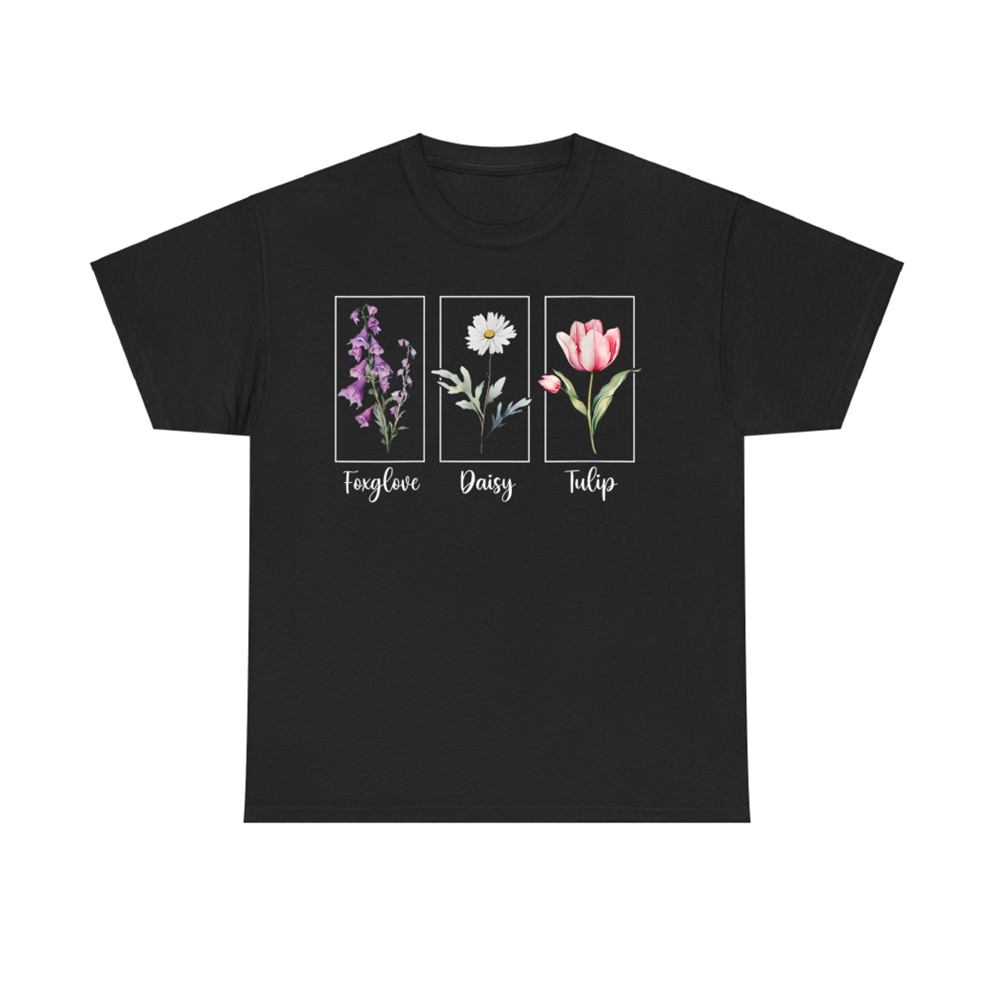 Subtle Floral Foxglove Daisy Tulip Flowers T-Shirt