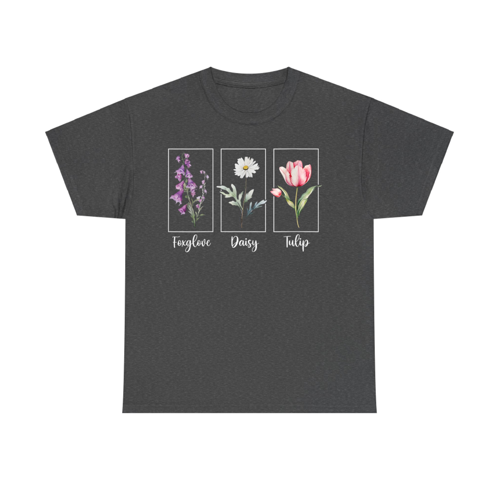 Subtle Floral Foxglove Daisy Tulip Flowers T-Shirt