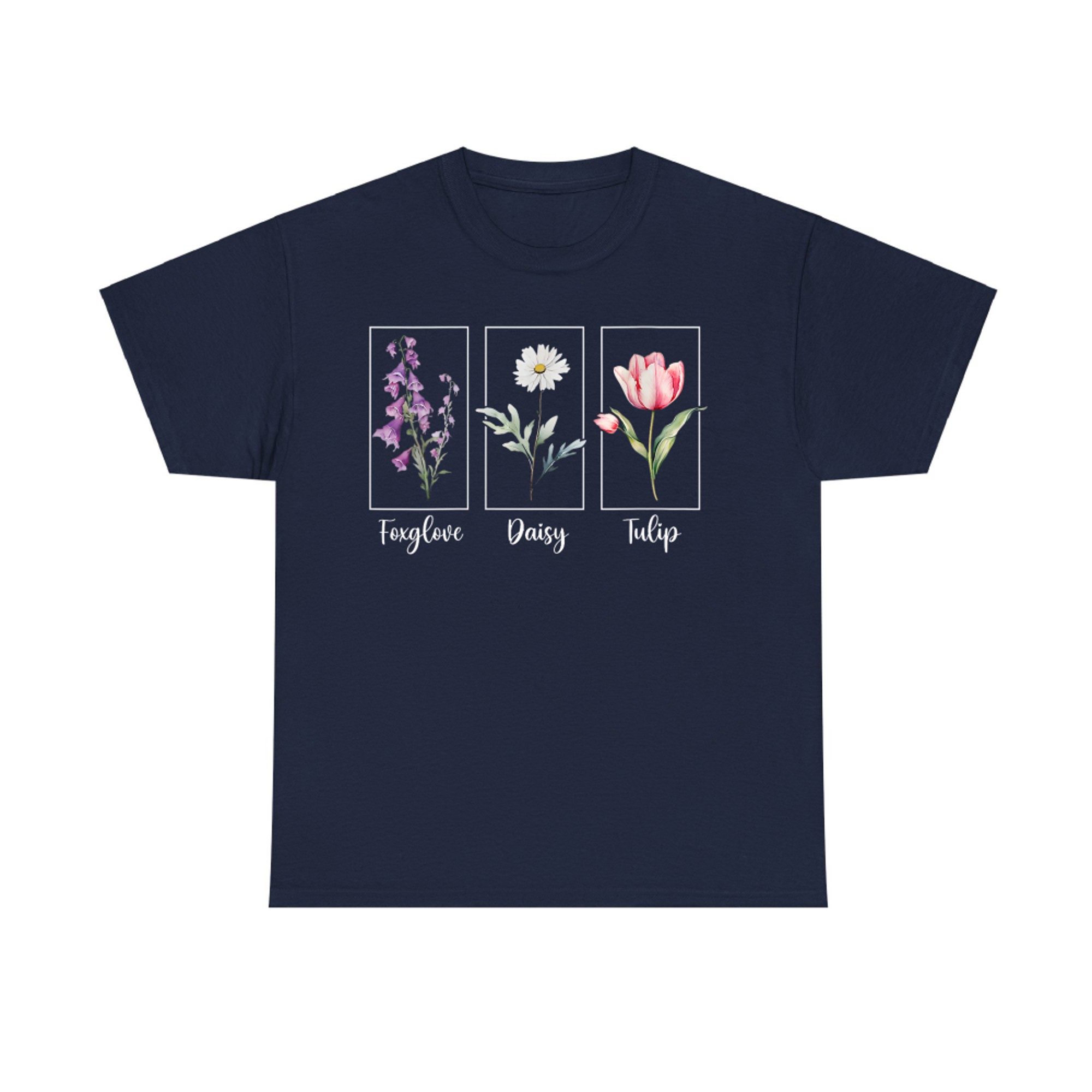 Subtle Floral Foxglove Daisy Tulip Flowers T-Shirt