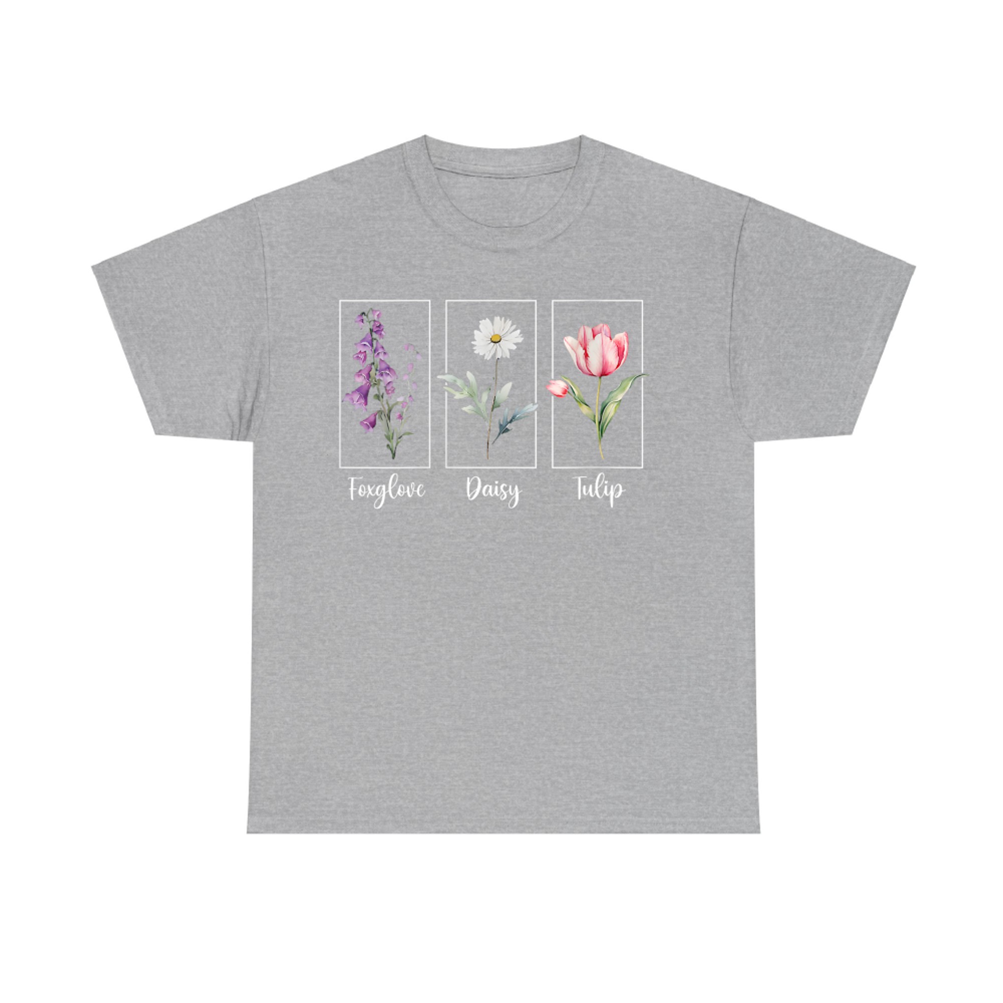 Subtle Floral Foxglove Daisy Tulip Flowers T-Shirt