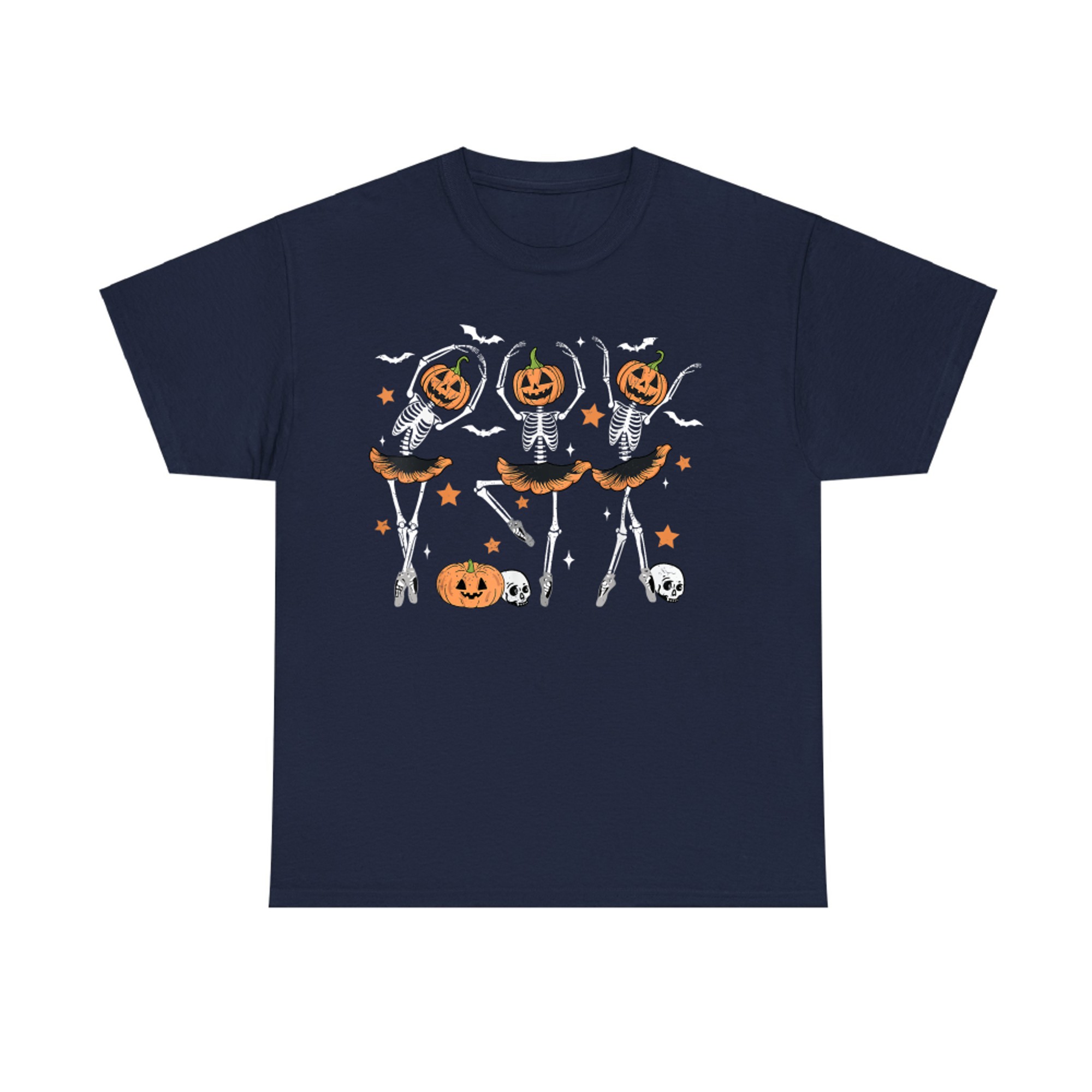 Pumpkin Head Skeleton Ballet Dancers Halloween Costume T-Shirt