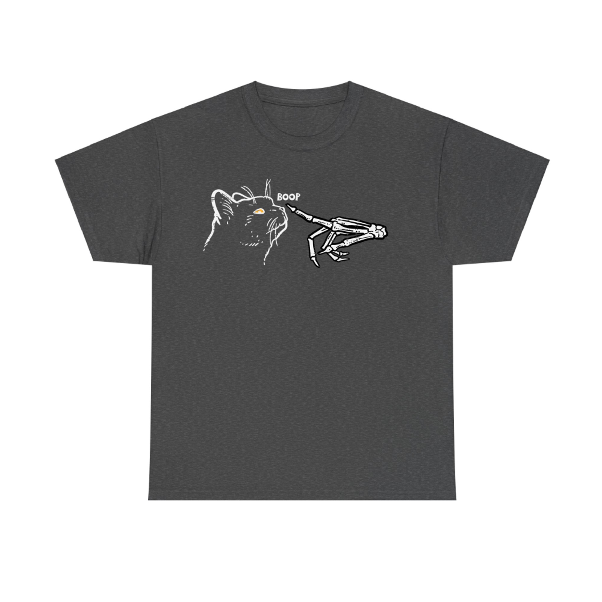 Skeleton Hand Boops Black Cat Funny Halloween T-Shirt