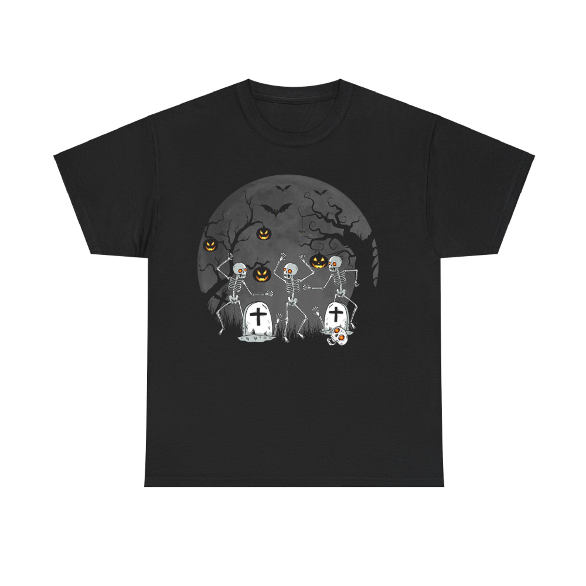 Dancing Skeletons Moon Graveyard Halloween Scene T-Shirt