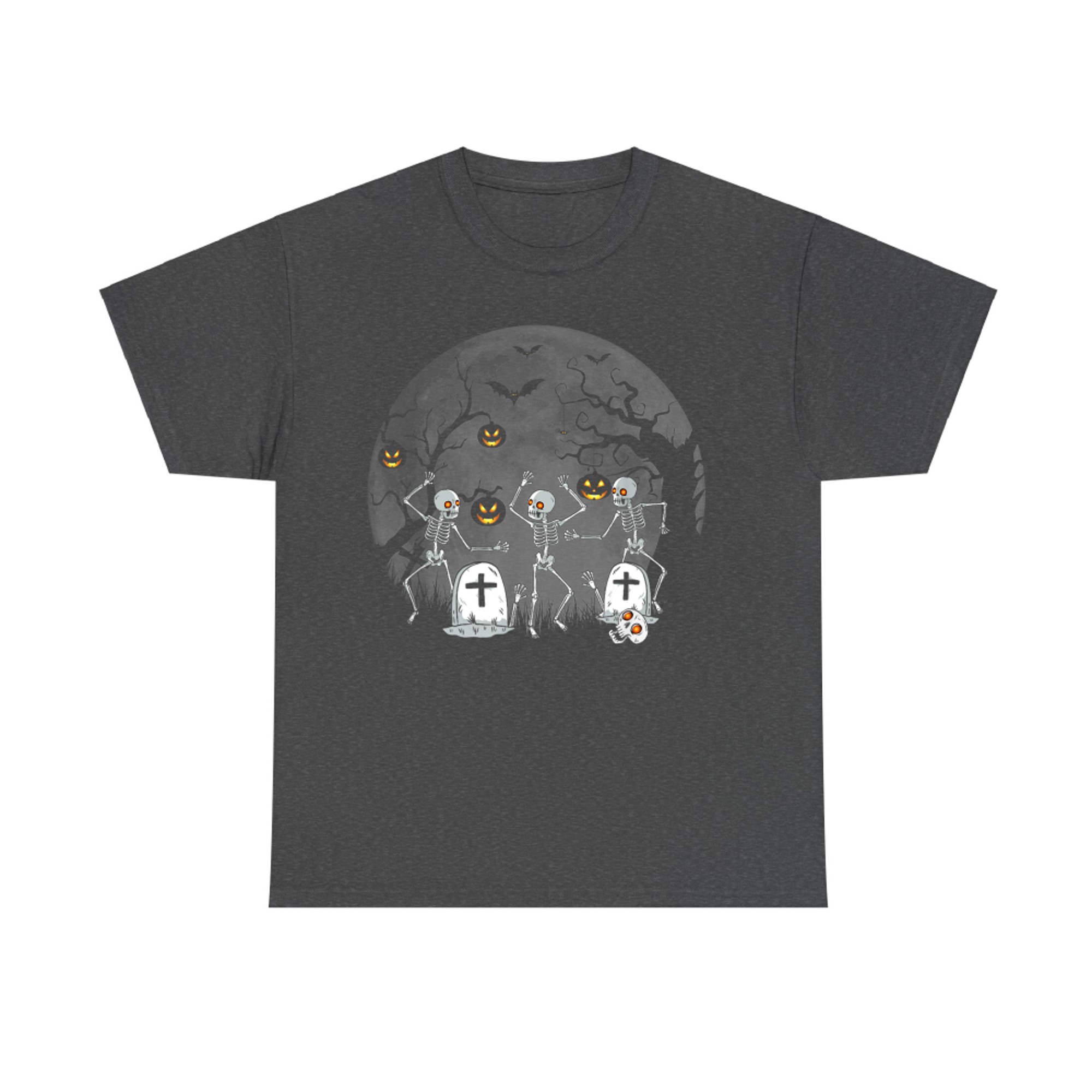 Dancing Skeletons Moon Graveyard Halloween Scene T-Shirt