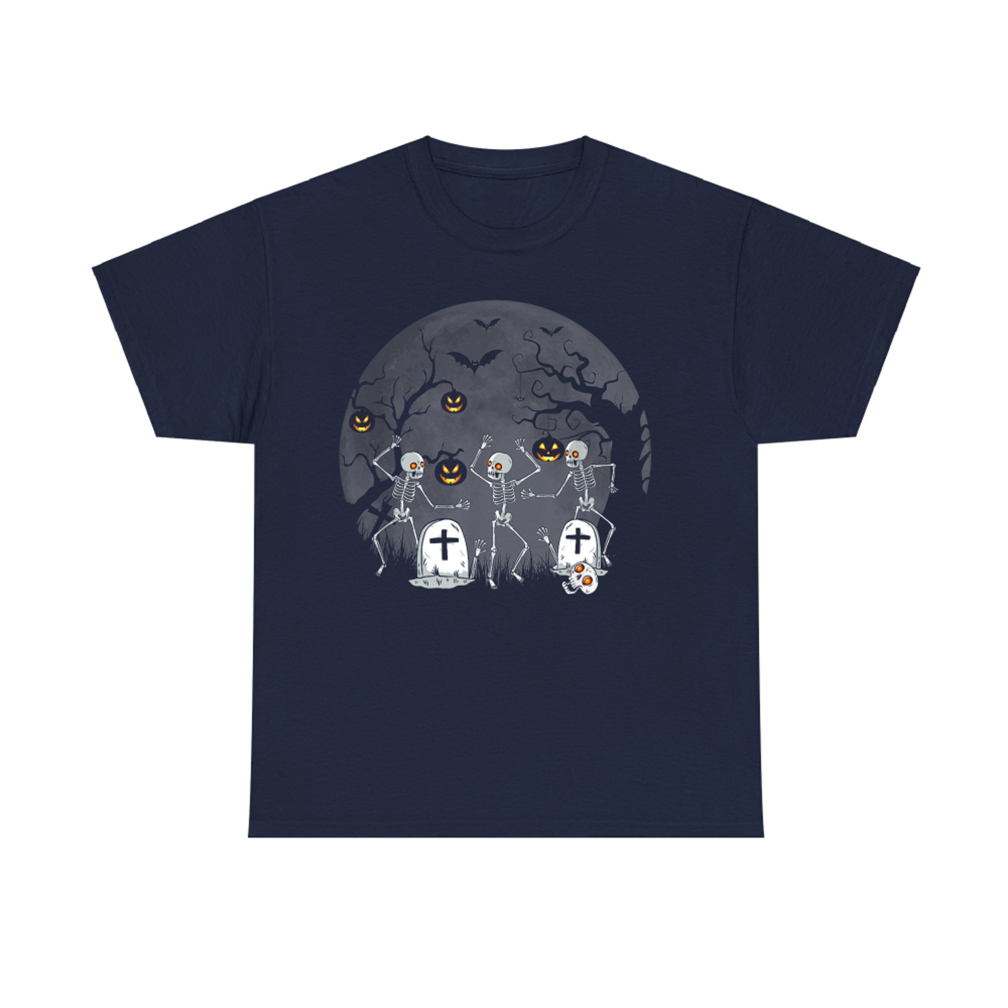 Dancing Skeletons Moon Graveyard Halloween Scene T-Shirt