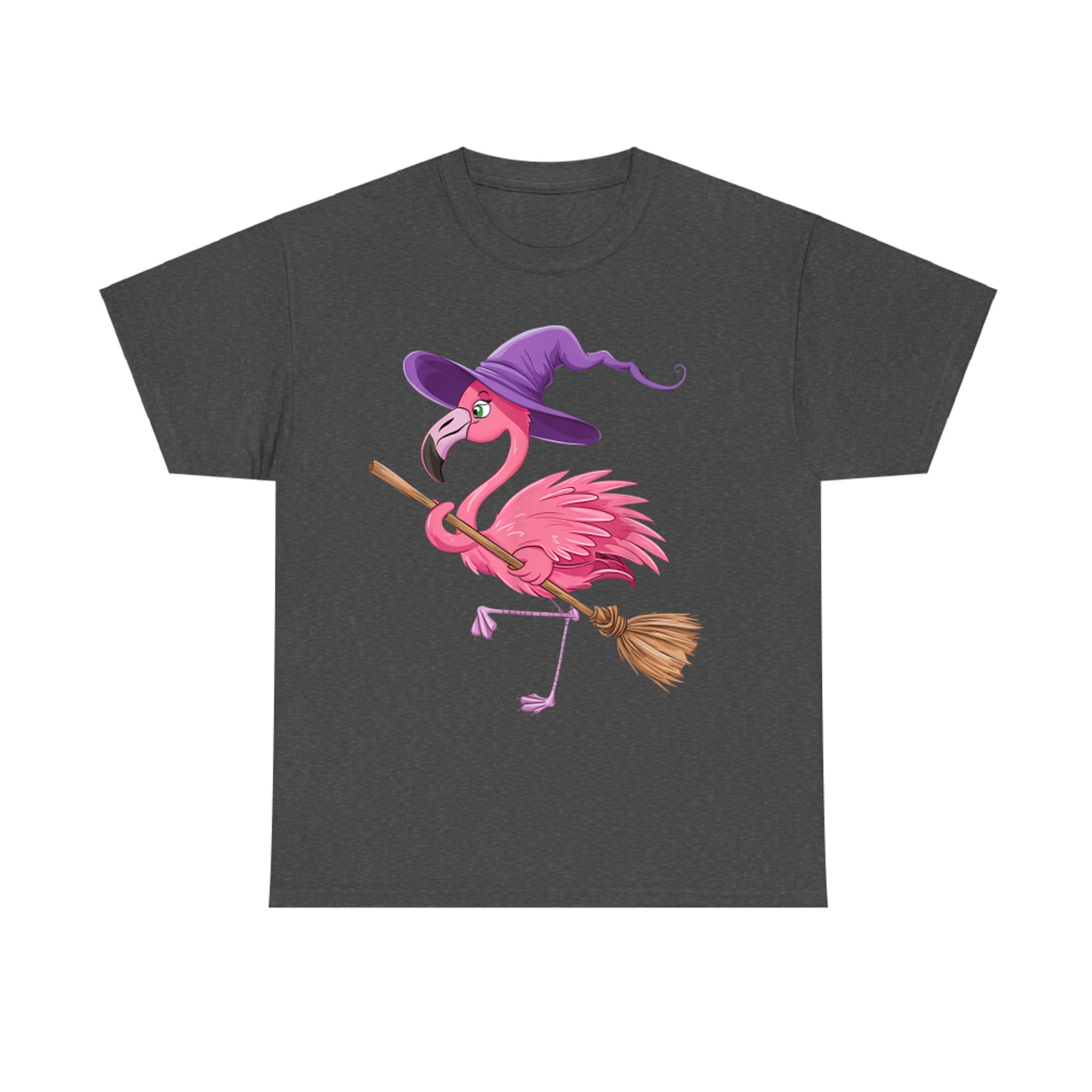 Flying Flamingo Witch Broomstick Halloween Costume T-Shirt