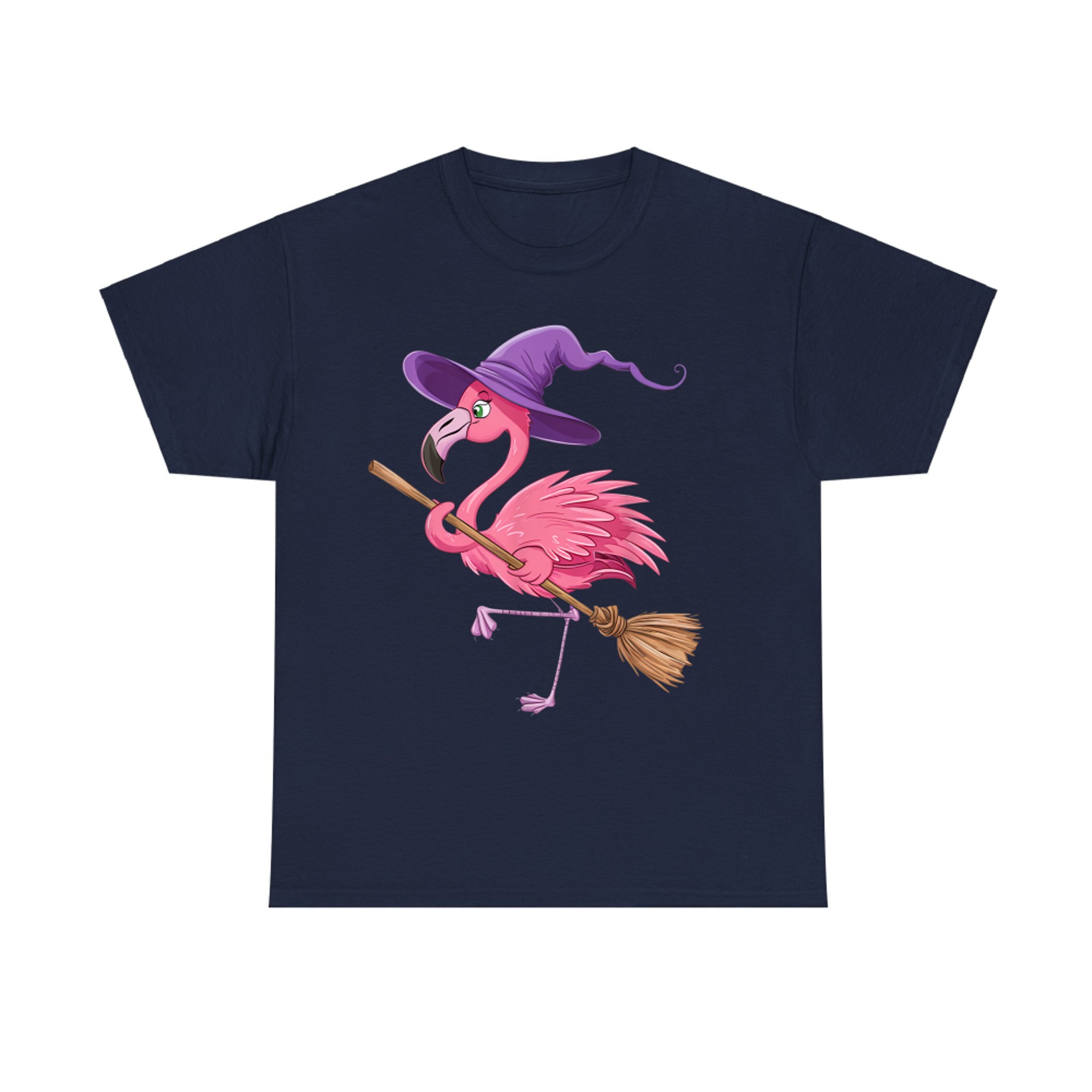 Flying Flamingo Witch Broomstick Halloween Costume T-Shirt