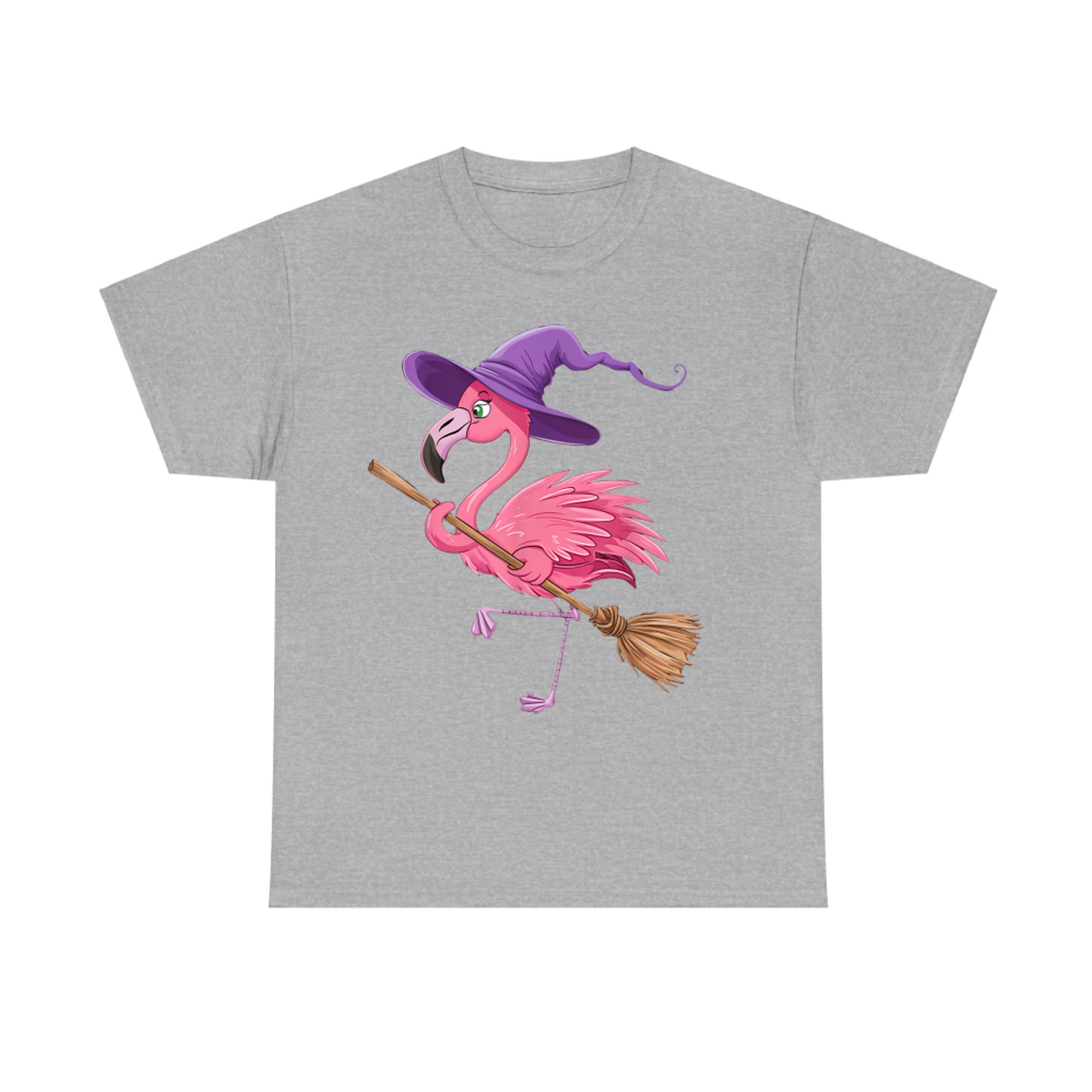Flying Flamingo Witch Broomstick Halloween Costume T-Shirt