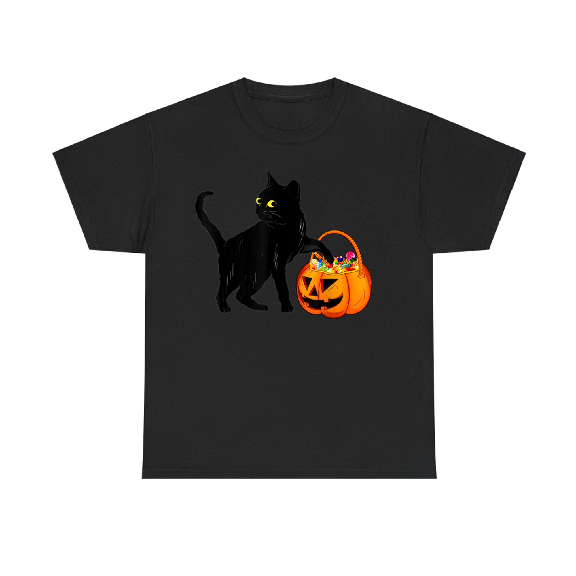Halloween Black Cat Jack O' Lantern Pumpkin Sweet Candy T-Shirt