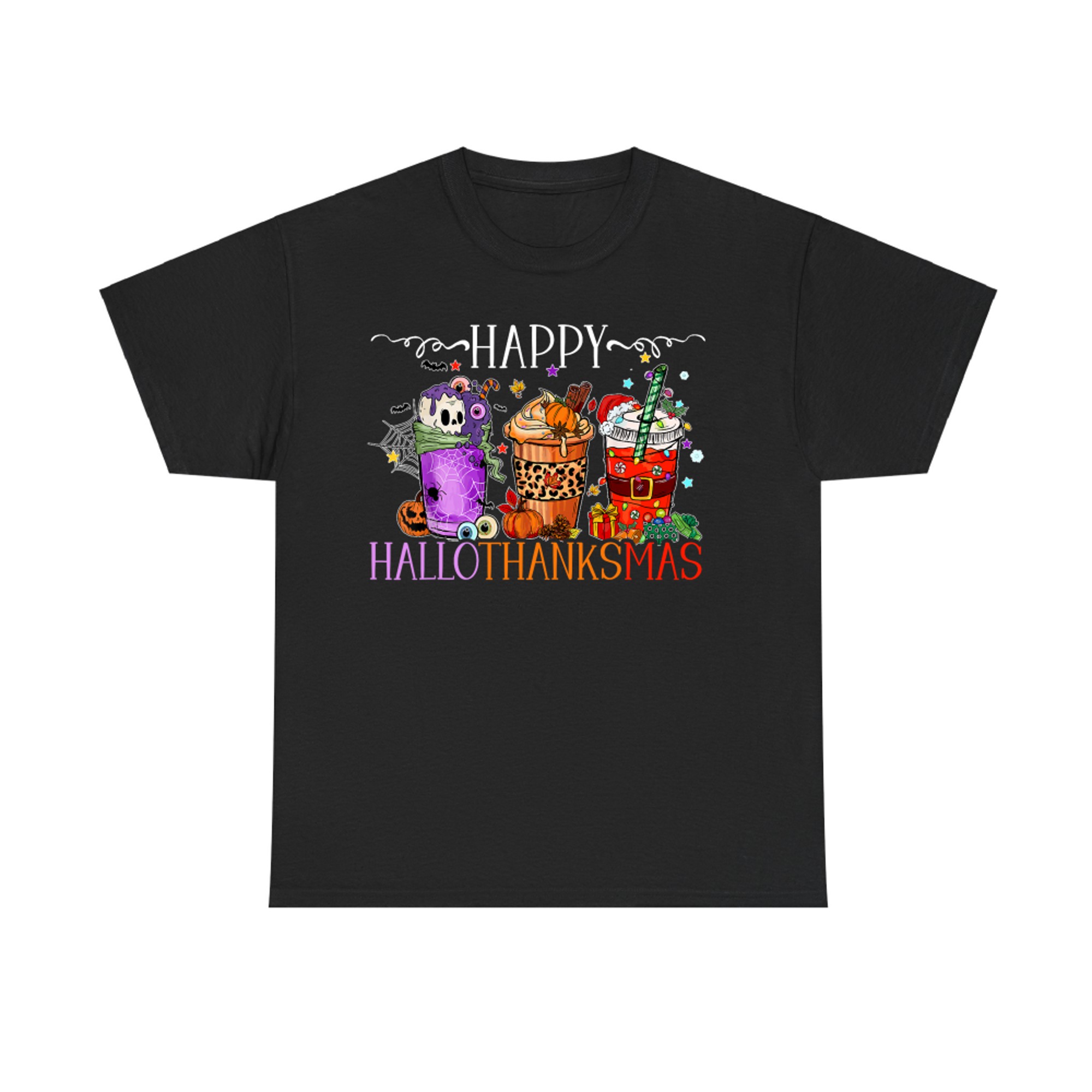 Happy Hallothanksmas Cute Halloween Thanksgiving Christmas Drink T-Shirt