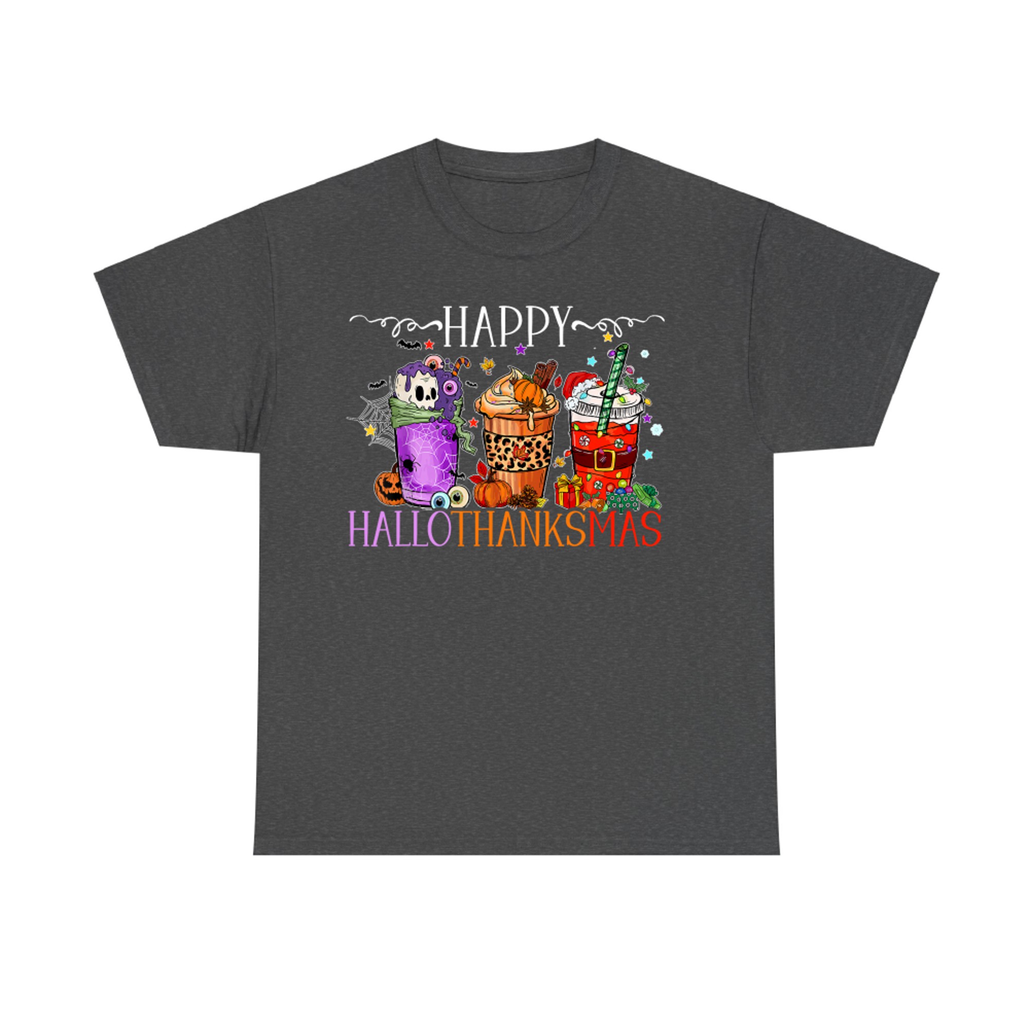 Happy Hallothanksmas Cute Halloween Thanksgiving Christmas Drink T-Shirt