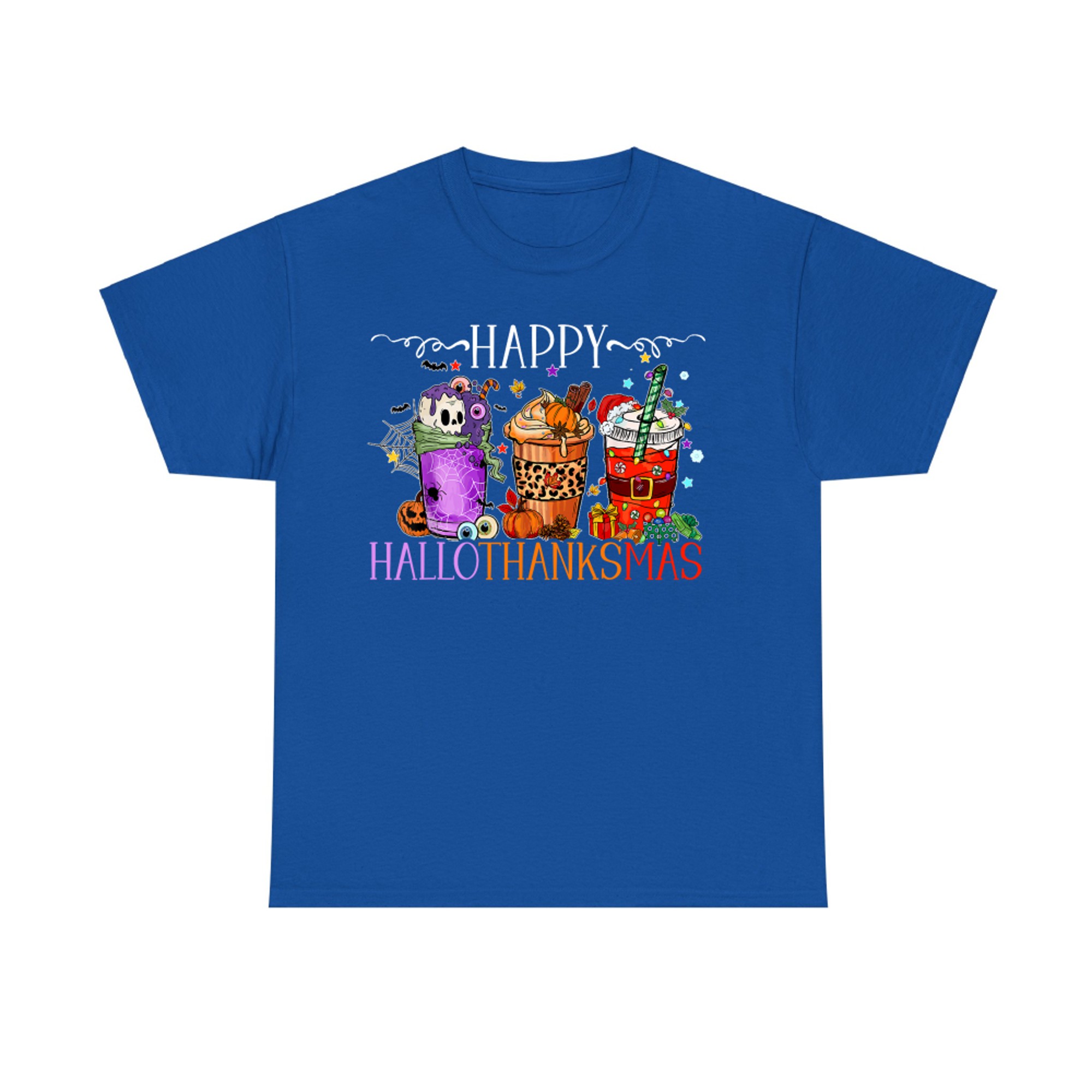 Happy Hallothanksmas Cute Halloween Thanksgiving Christmas Drink T-Shirt