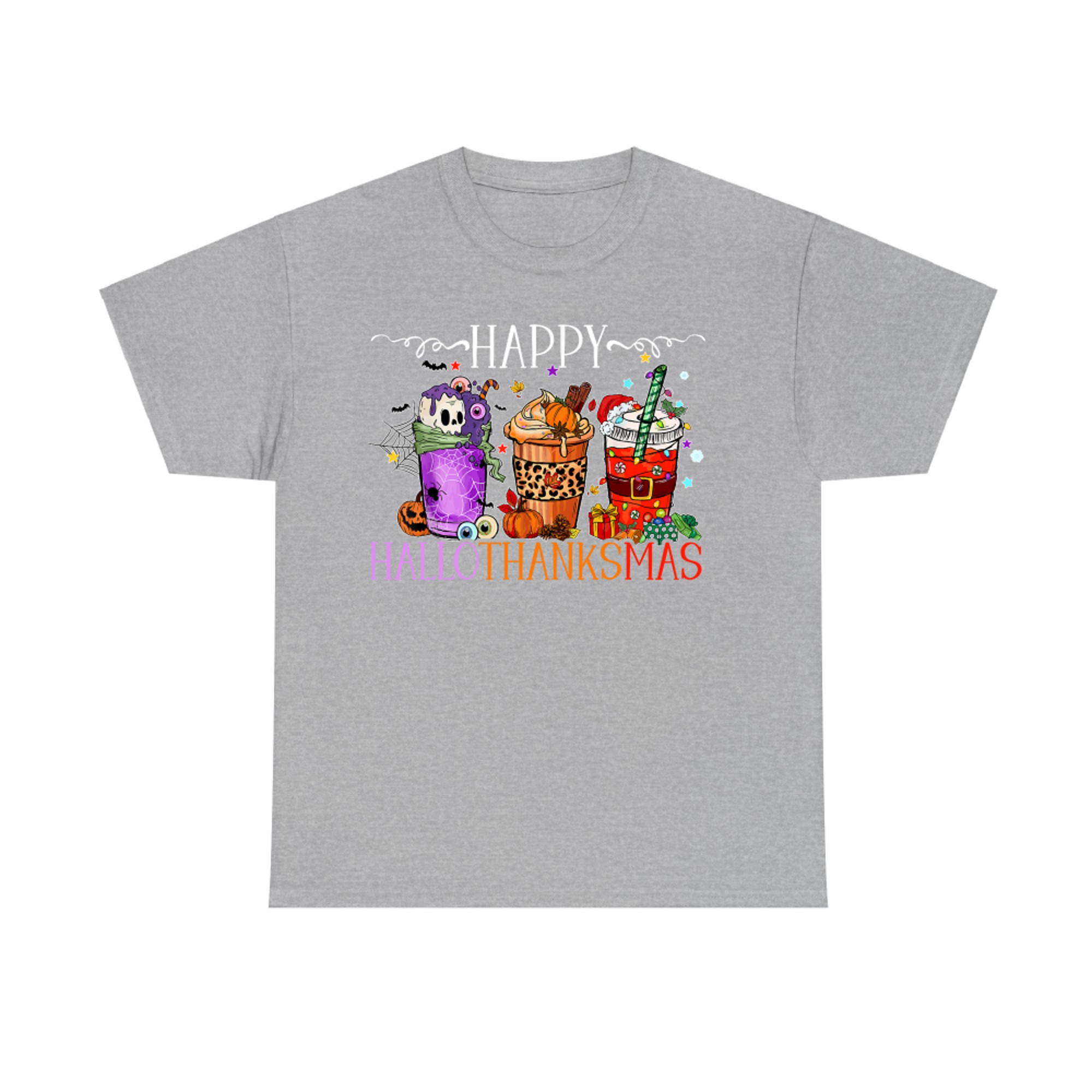 Happy Hallothanksmas Cute Halloween Thanksgiving Christmas Drink T-Shirt