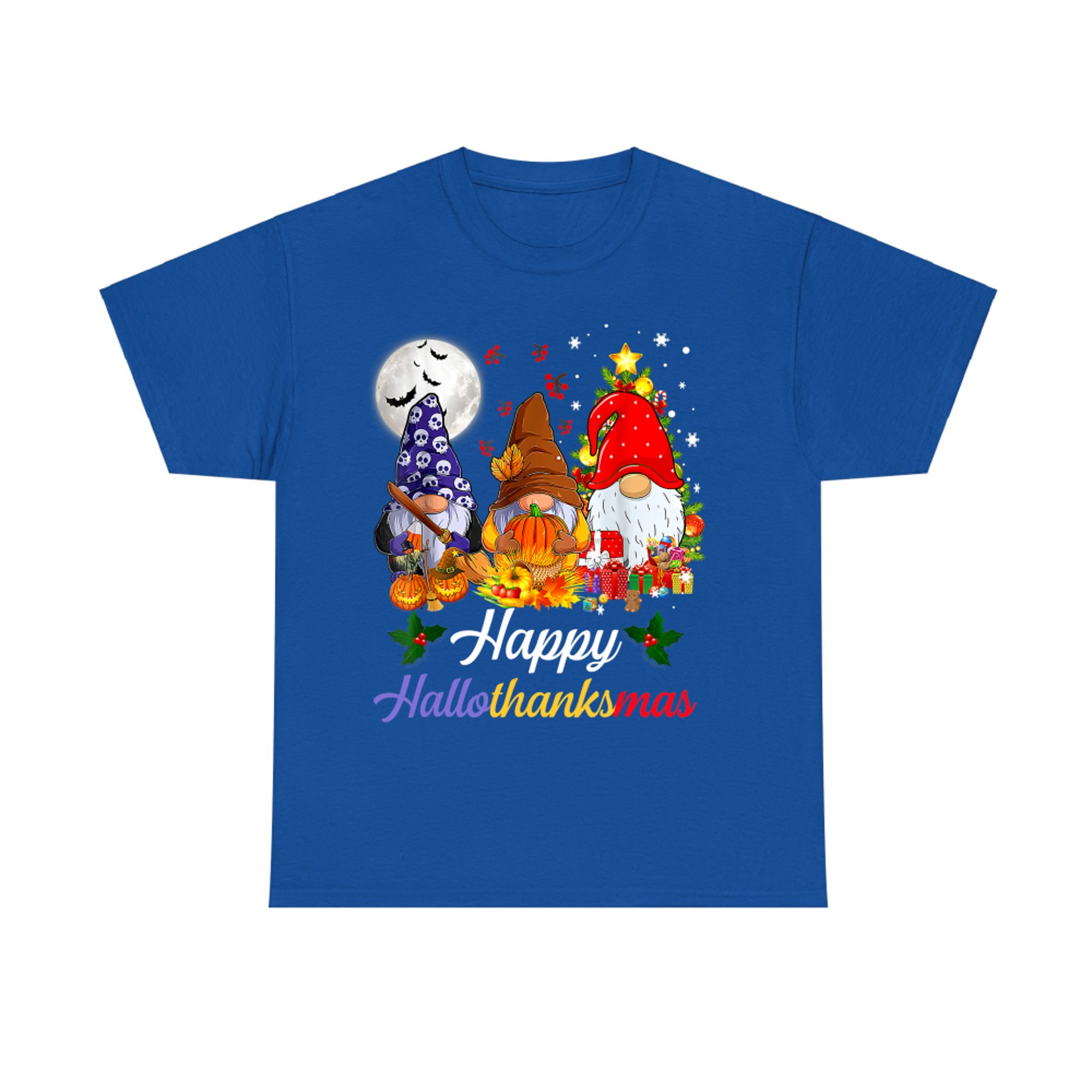Happy Hallothanksmas Gnome Funny Halloween Thanksgiving Christmas T-Shirt