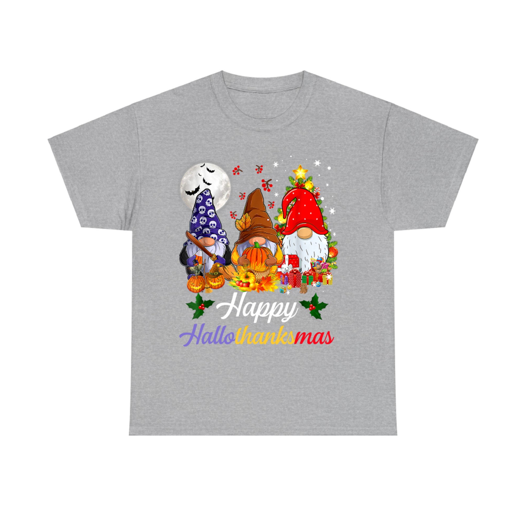 Happy Hallothanksmas Gnome Funny Halloween Thanksgiving Christmas T-Shirt