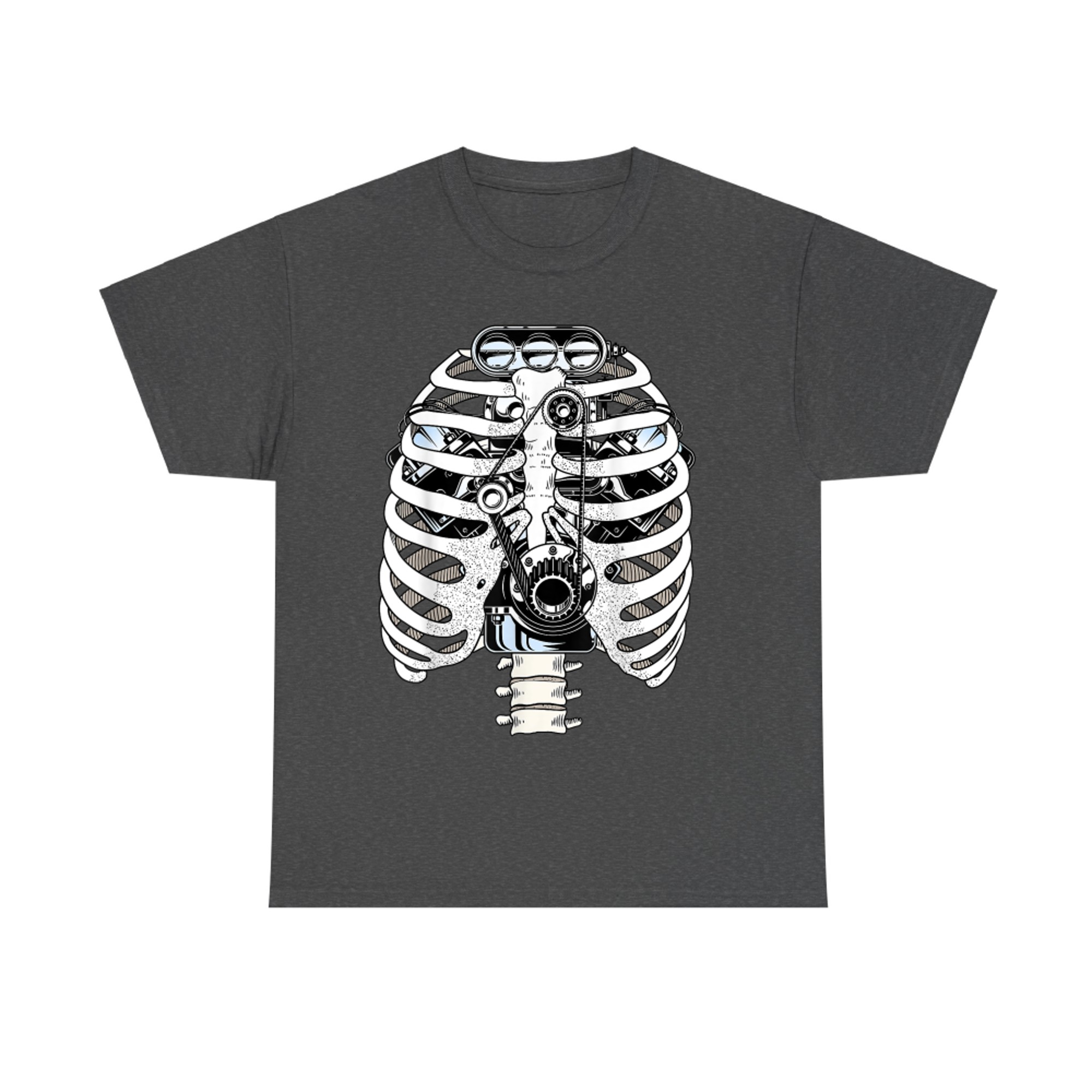 Skeleton Engine Chest Funny Mechanic Halloween Car Lover T-Shirt