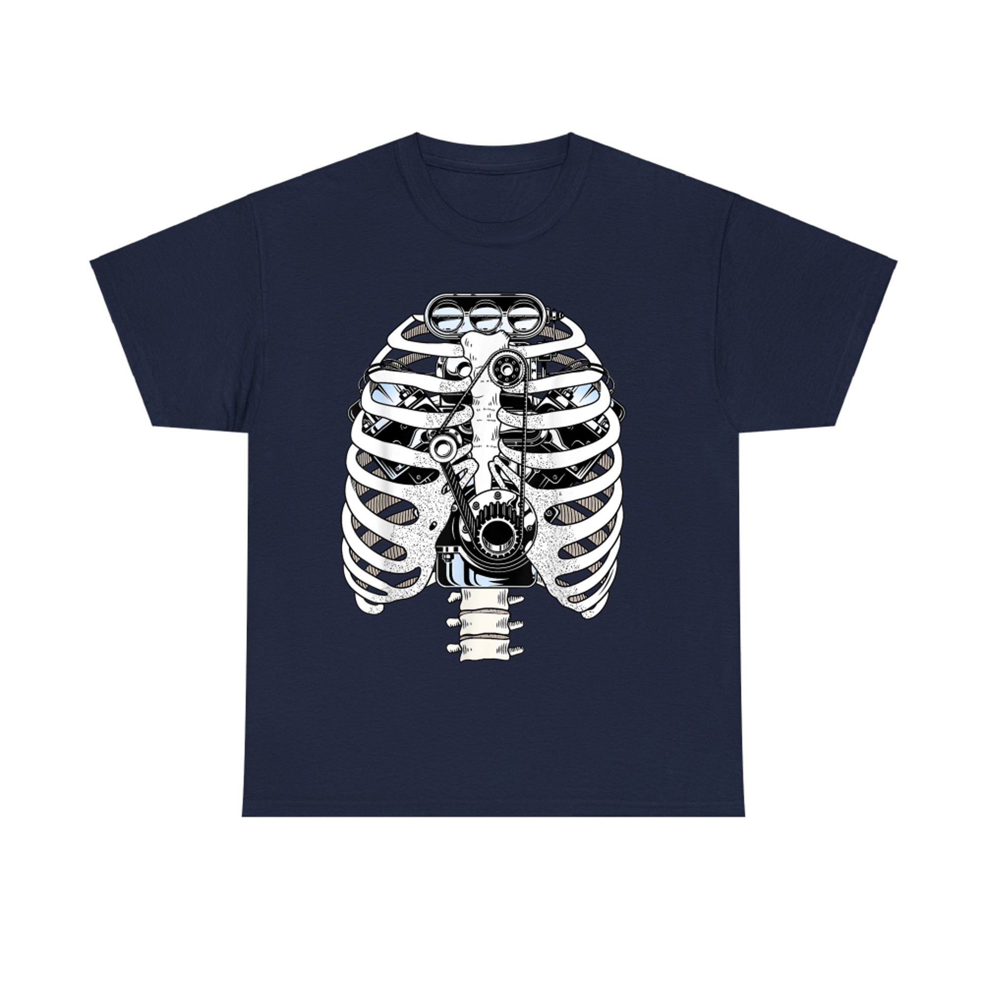 Skeleton Engine Chest Funny Mechanic Halloween Car Lover T-Shirt