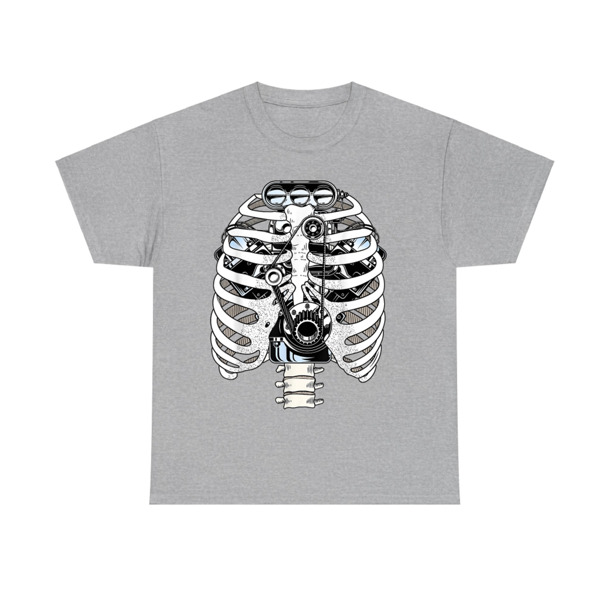 Skeleton Engine Chest Funny Mechanic Halloween Car Lover T-Shirt
