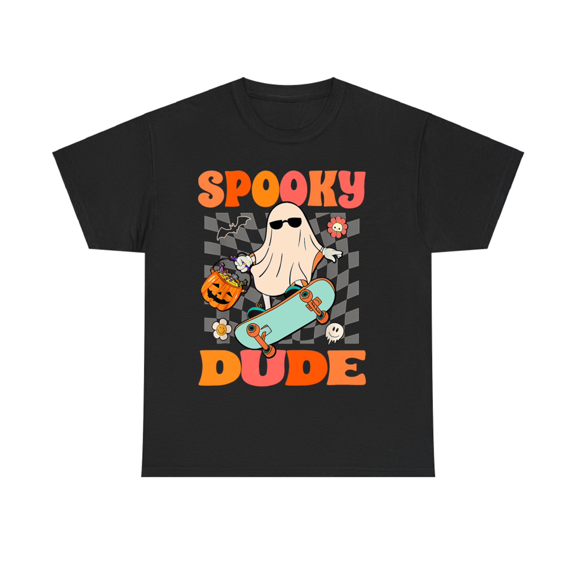 Spooky Dude Halloween Cool Skateboard Ghost Graphic T-Shirt
