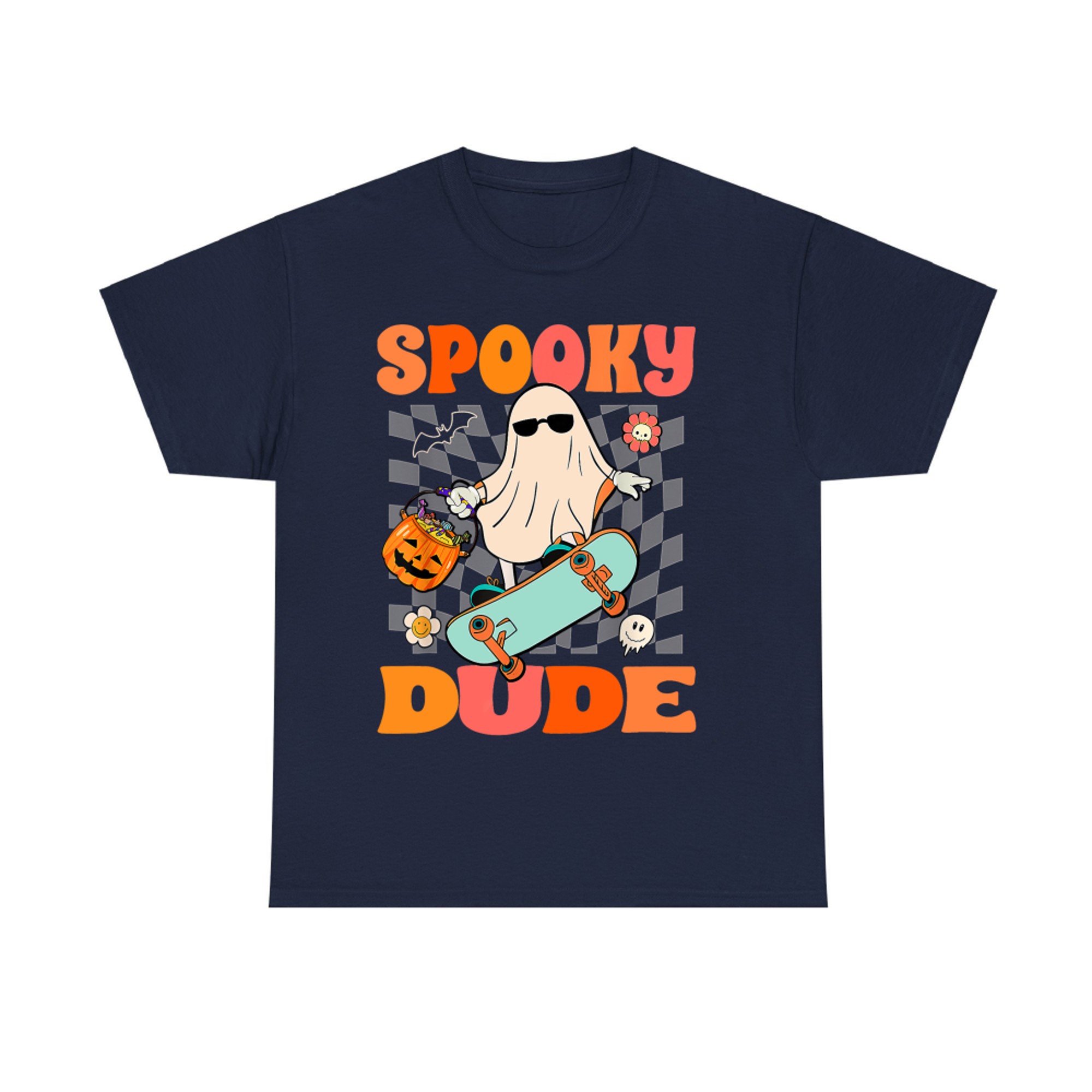 Spooky Dude Halloween Cool Skateboard Ghost Graphic T-Shirt